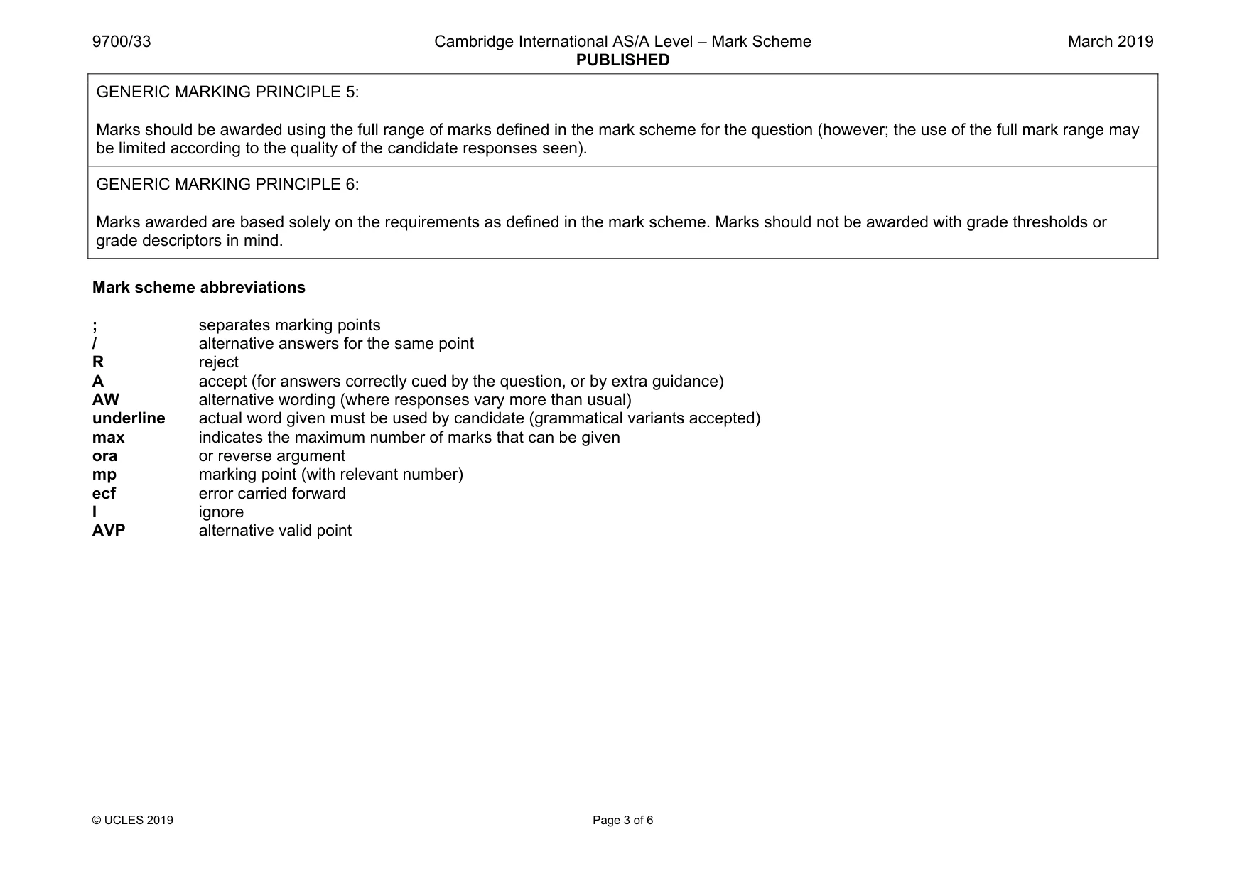 Mark scheme, page 3 of 6