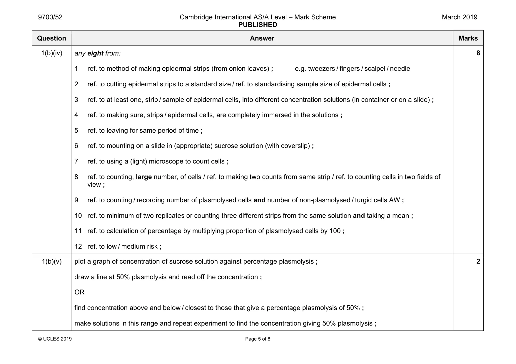 Mark scheme, page 5 of 8