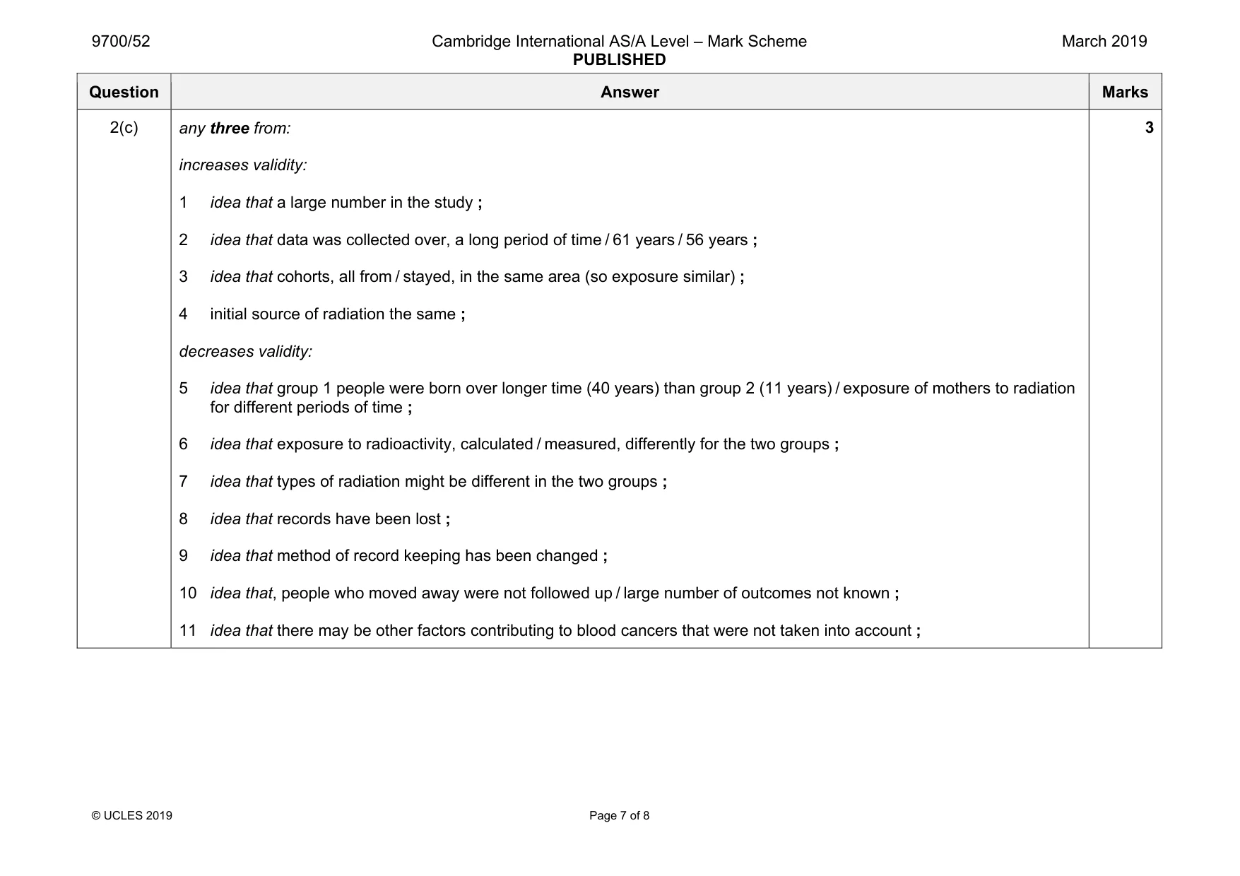 Mark scheme, page 7 of 8