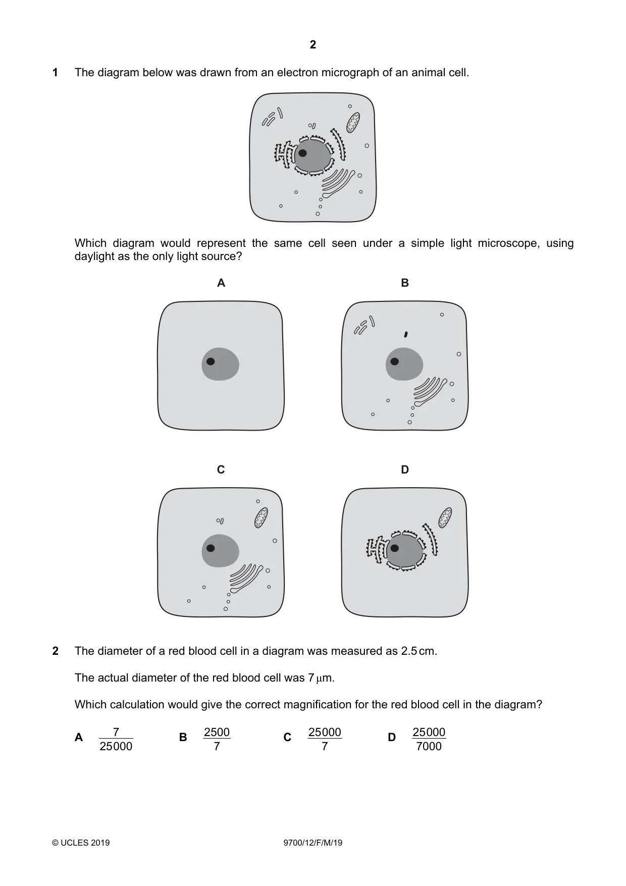 Cambridge A Level Biology 9700 2019 Feb/March Paper 1 · Variant 2 question paper, page 2 of 16