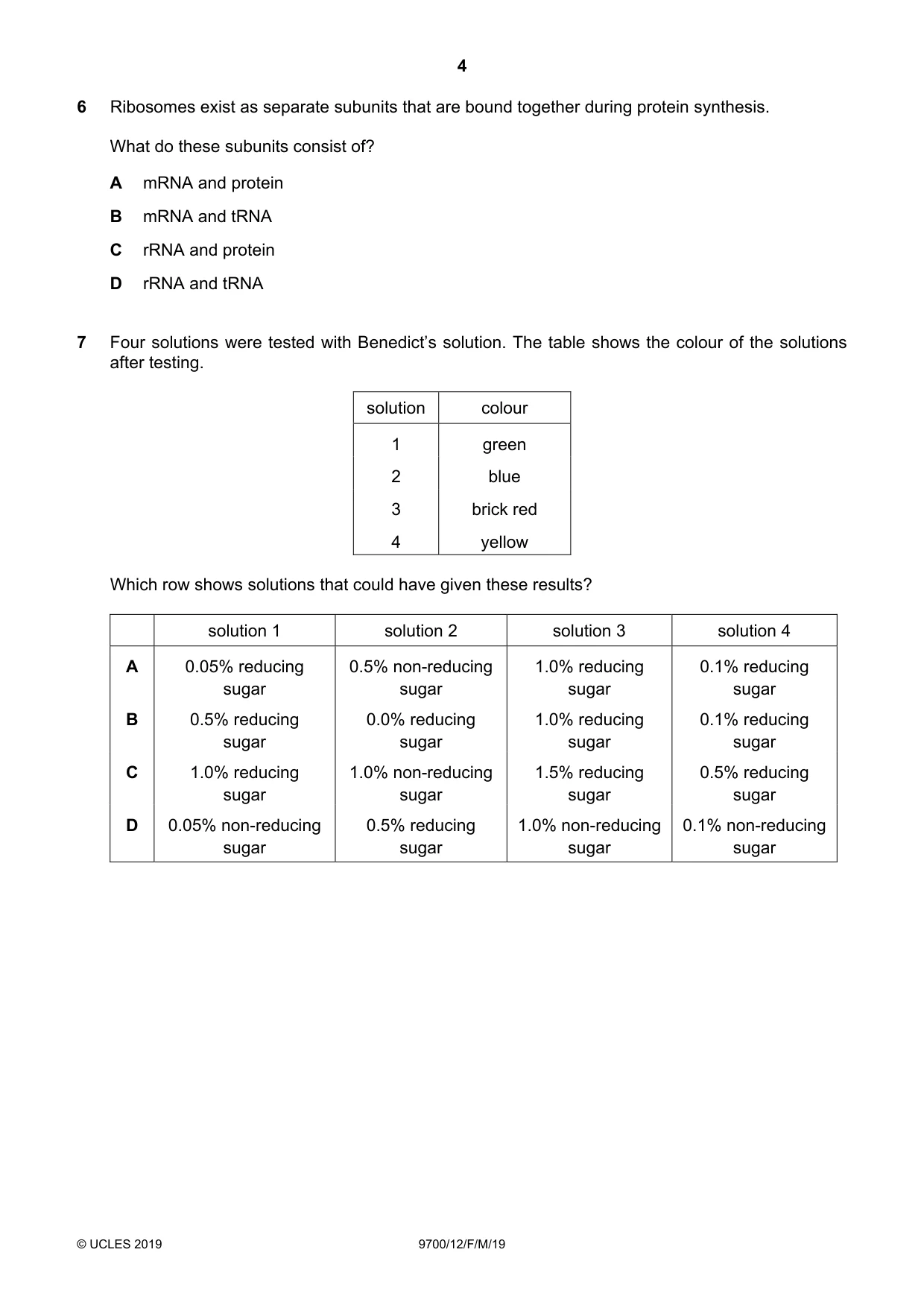 Cambridge A Level Biology 9700 2019 Feb/March Paper 1 · Variant 2 question paper, page 4 of 16