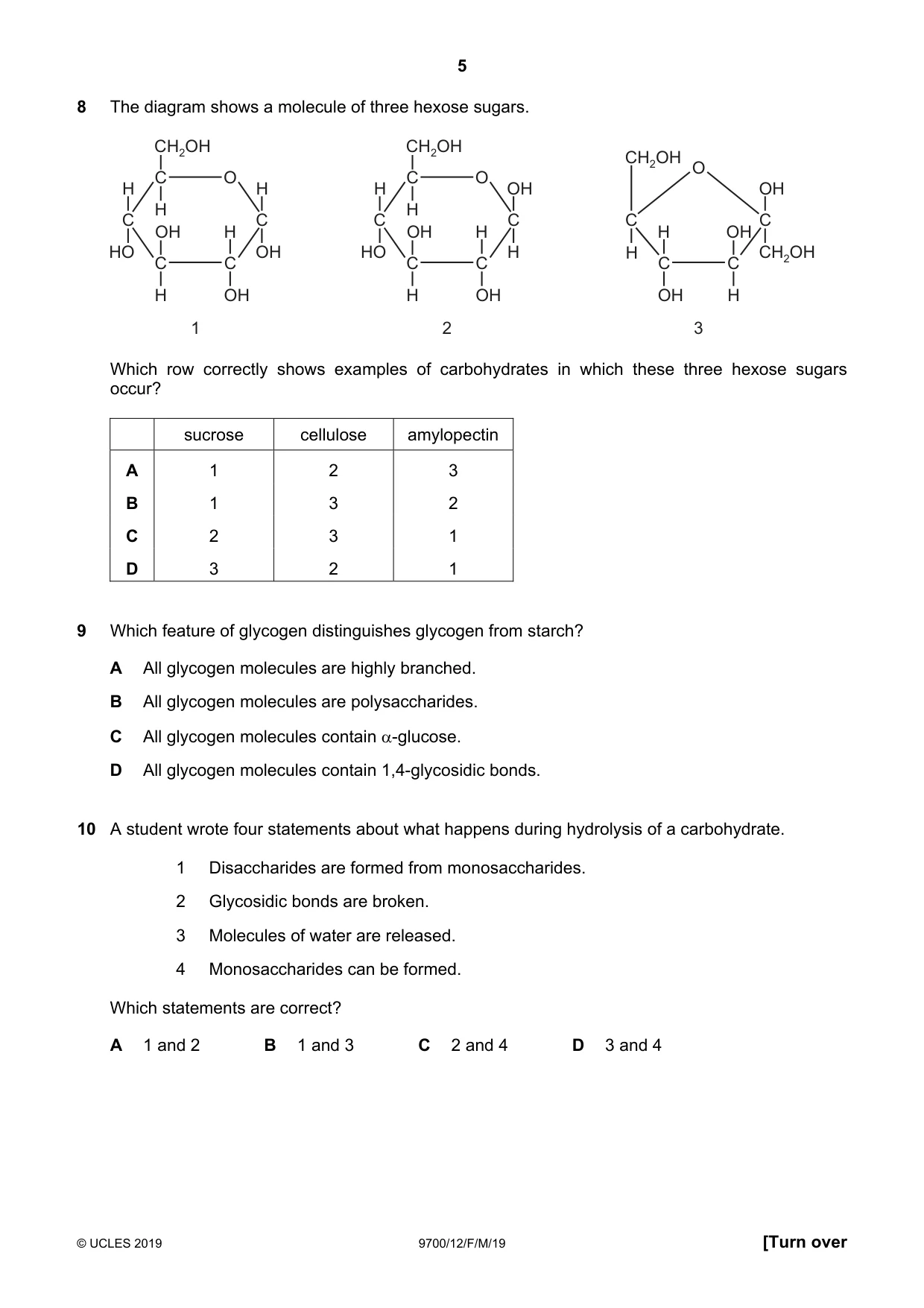 Cambridge A Level Biology 9700 2019 Feb/March Paper 1 · Variant 2 question paper, page 5 of 16