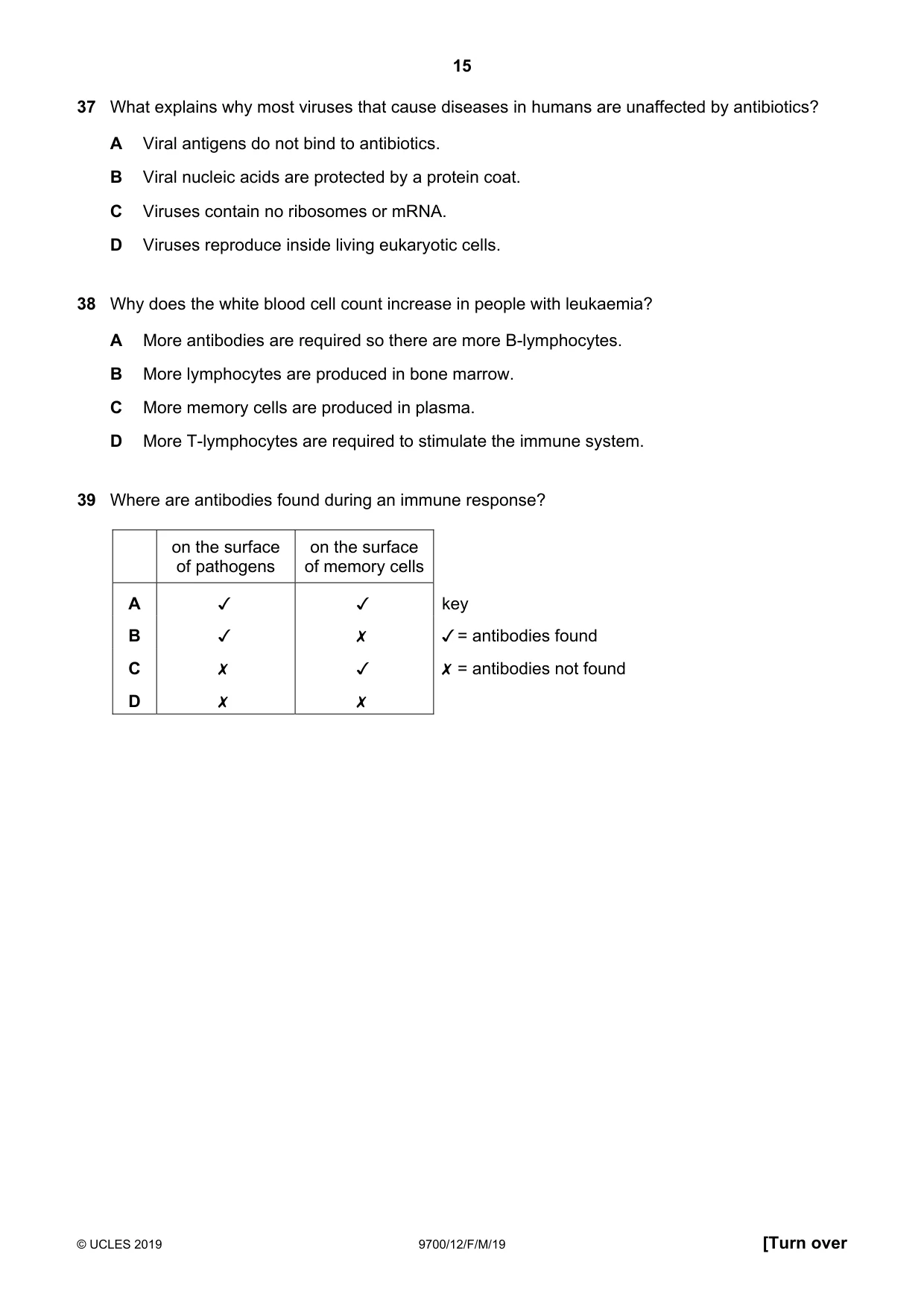 Cambridge A Level Biology 9700 2019 Feb/March Paper 1 · Variant 2 question paper, page 15 of 16