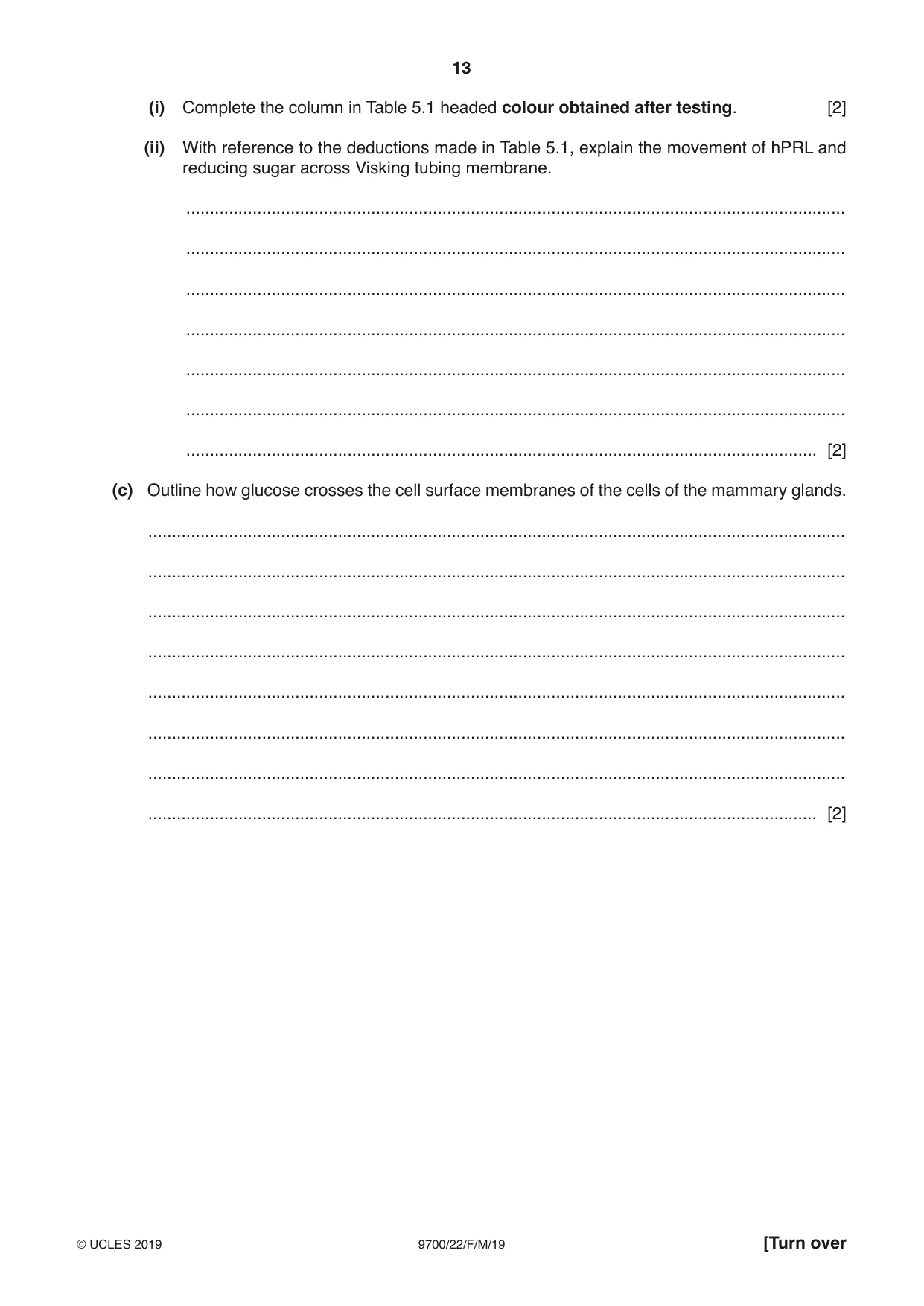 Cambridge A Level Biology 9700 2019 Feb/March Paper 2 · Variant 2 question paper, page 13 of 16