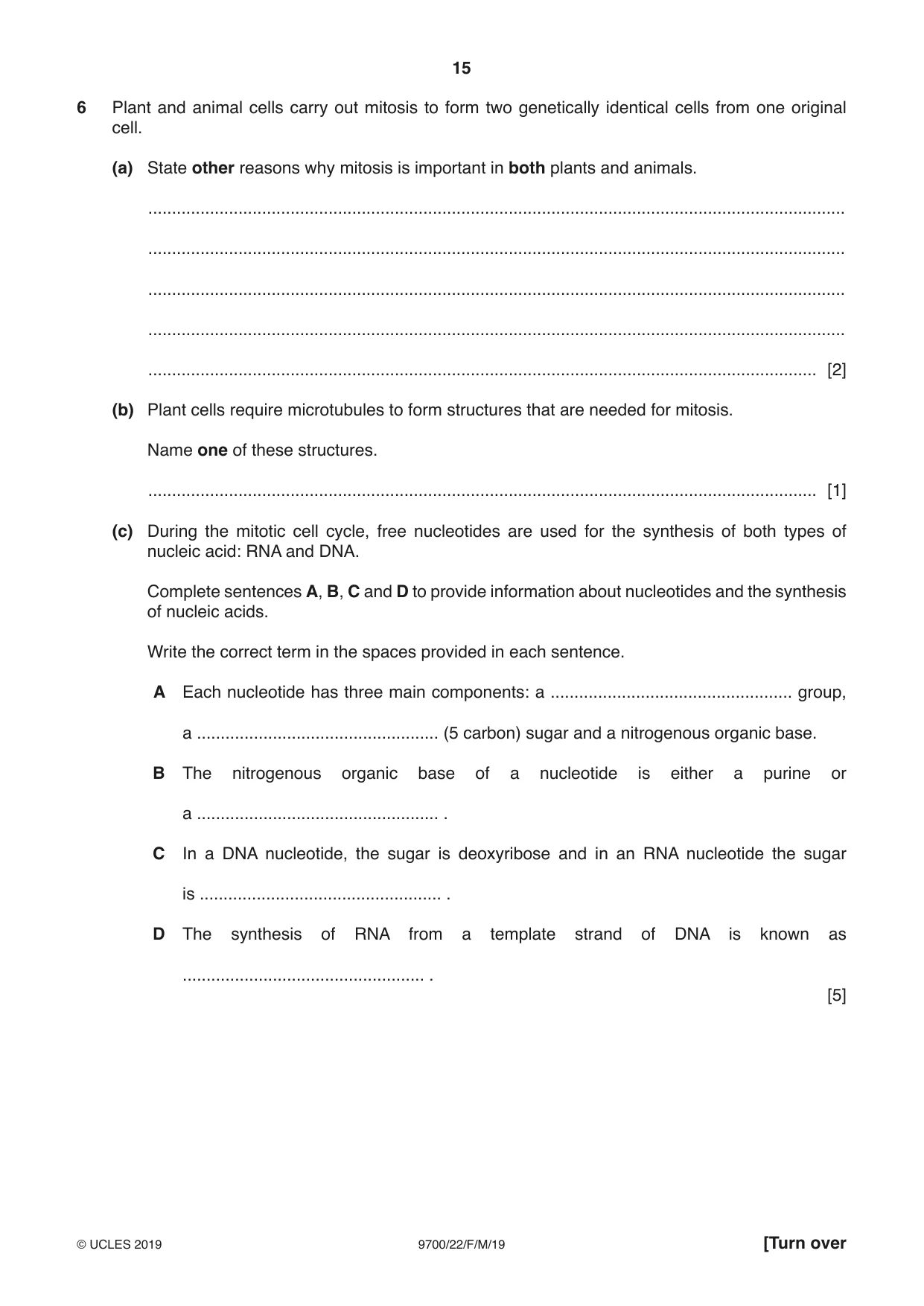 Cambridge A Level Biology 9700 2019 Feb/March Paper 2 · Variant 2 question paper, page 15 of 16