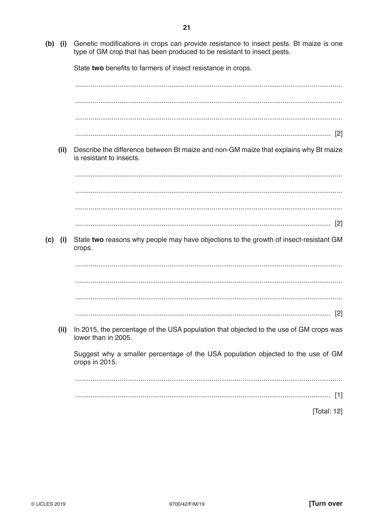 Cambridge A Level Biology 9700 2019 Feb/March Paper 4 · Variant 2 question paper, page 21 of 32