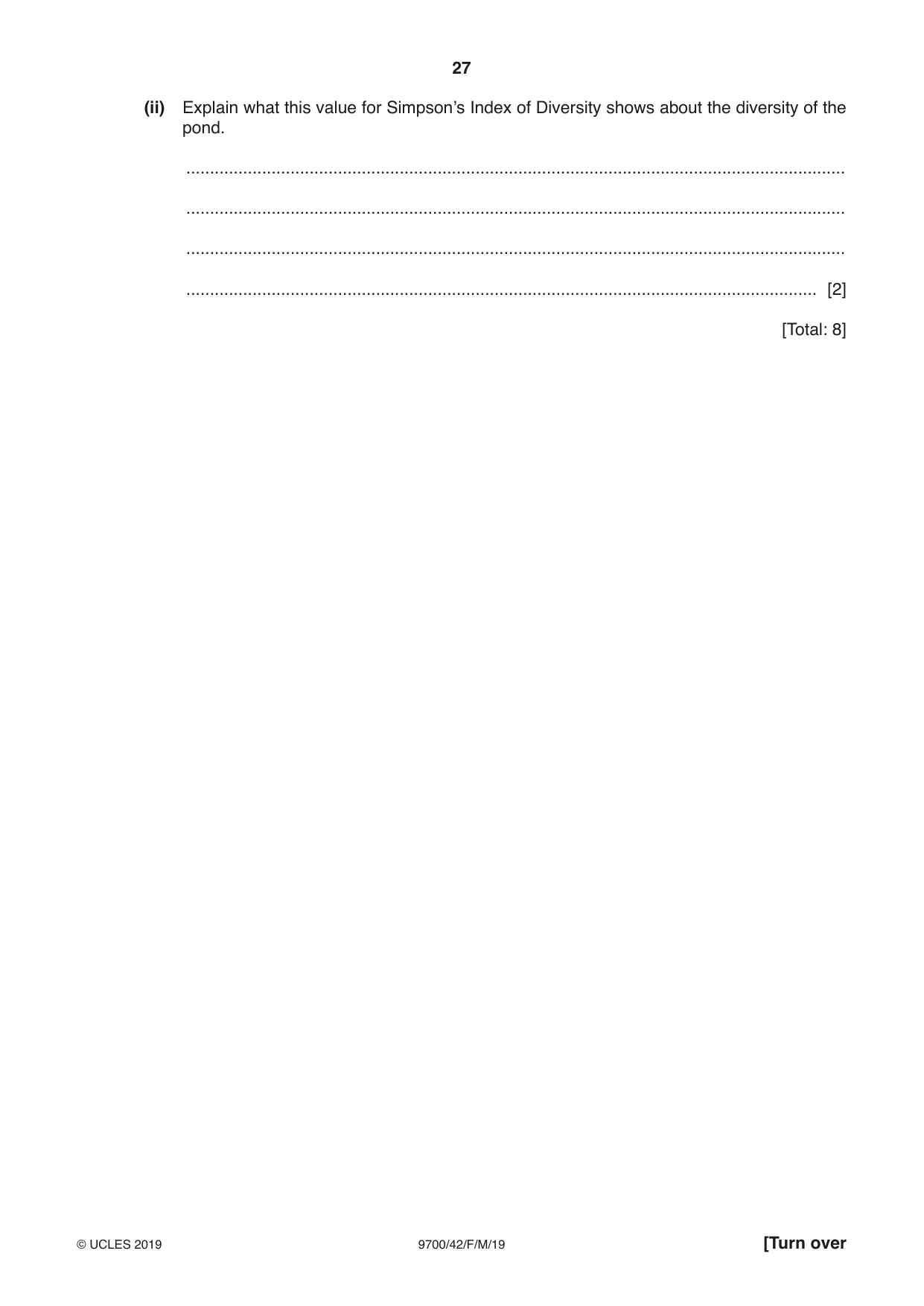 Cambridge A Level Biology 9700 2019 Feb/March Paper 4 · Variant 2 question paper, page 27 of 32