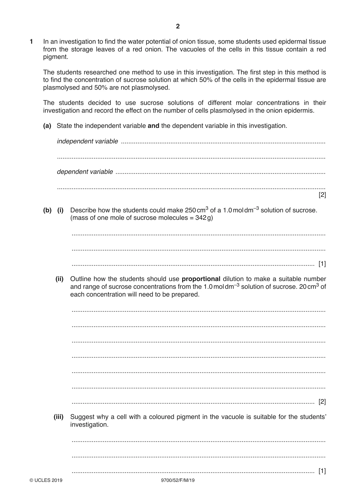 Cambridge A Level Biology 9700 2019 Feb/March Paper 5 · Variant 2 question paper, page 2 of 8
