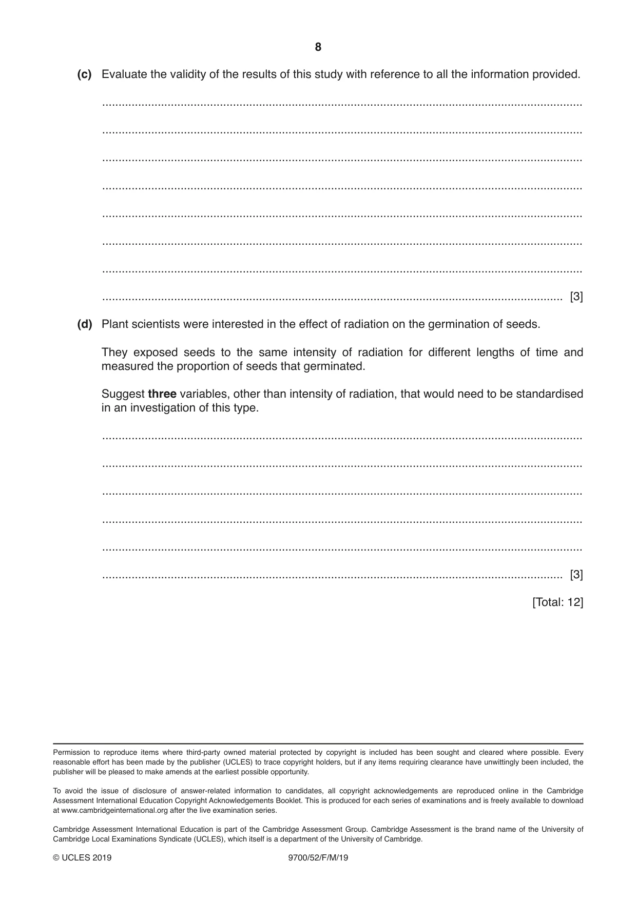 Cambridge A Level Biology 9700 2019 Feb/March Paper 5 · Variant 2 question paper, page 8 of 8