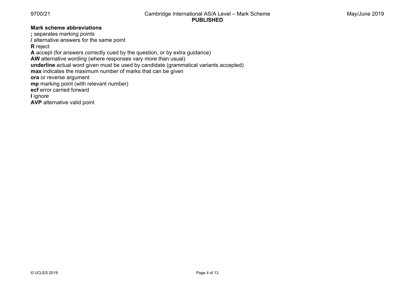 Mark scheme, page 4 of 13