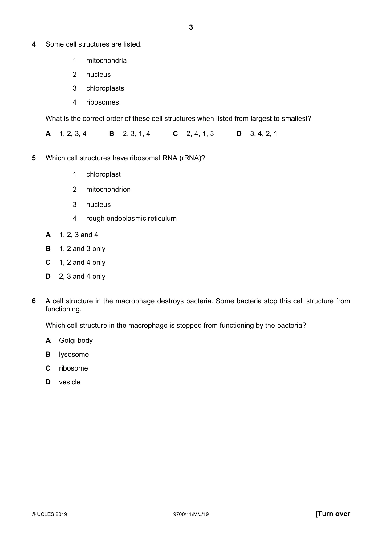 Cambridge A Level Biology 9700 2019 May/June Paper 1 · Variant 1 question paper, page 3 of 16