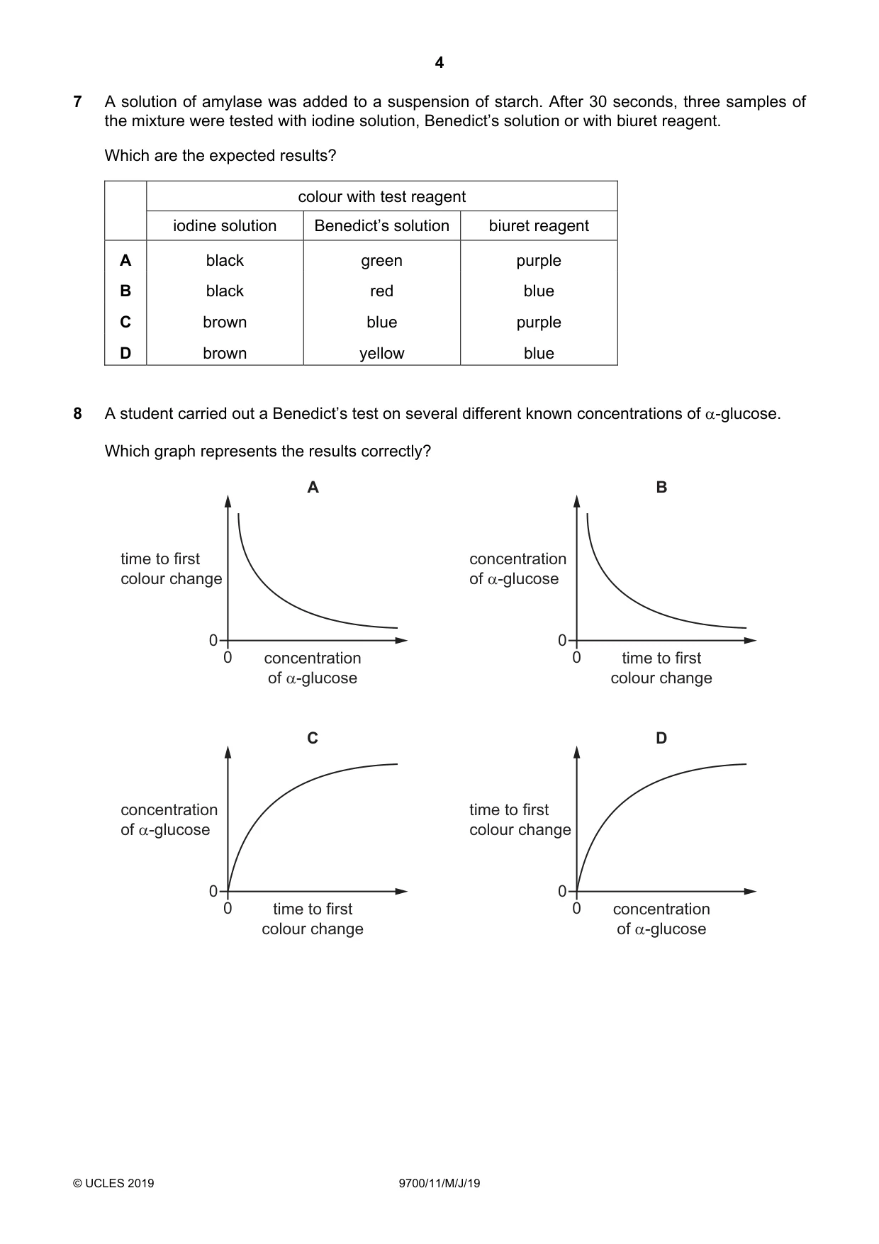 Cambridge A Level Biology 9700 2019 May/June Paper 1 · Variant 1 question paper, page 4 of 16