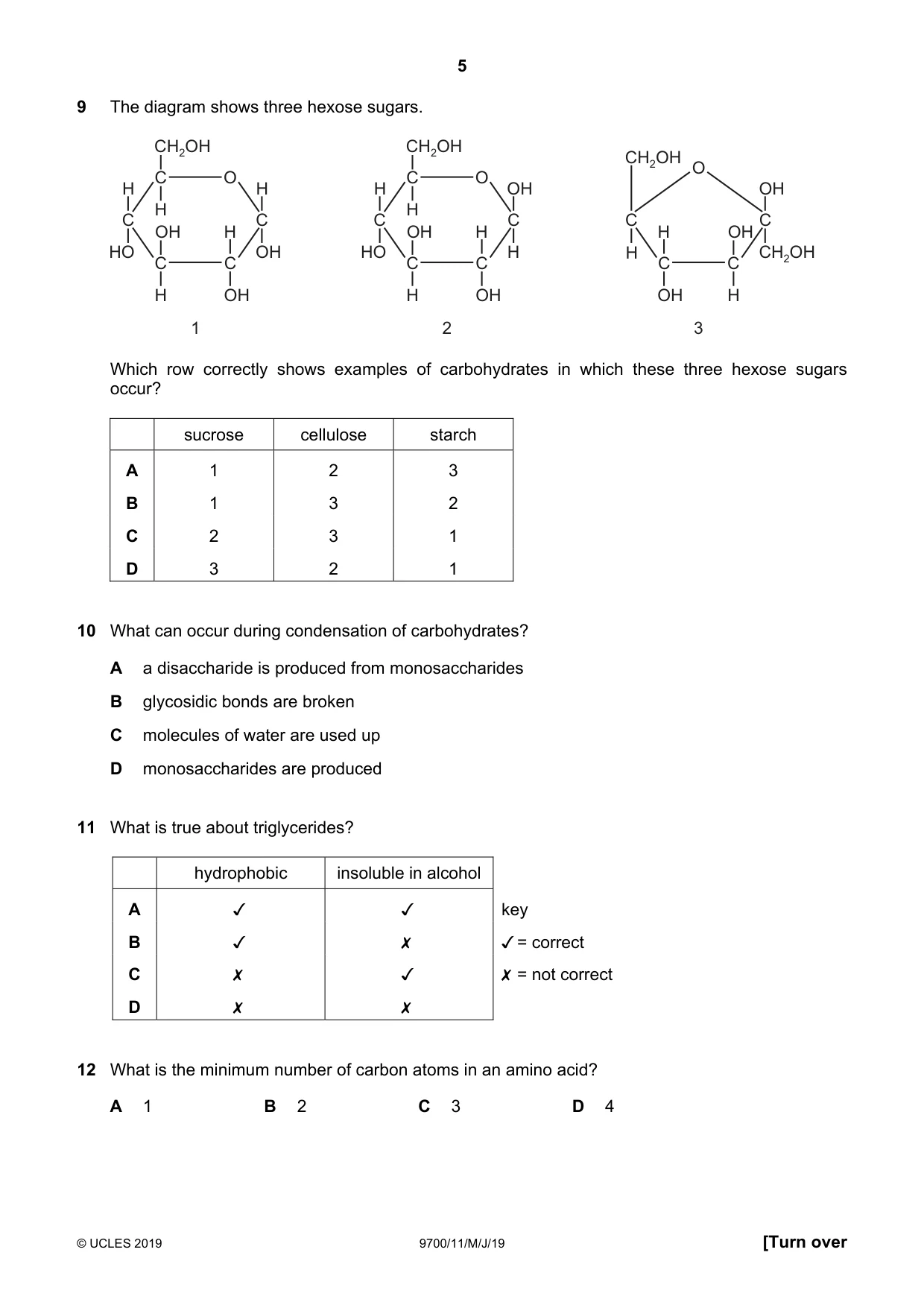 Cambridge A Level Biology 9700 2019 May/June Paper 1 · Variant 1 question paper, page 5 of 16