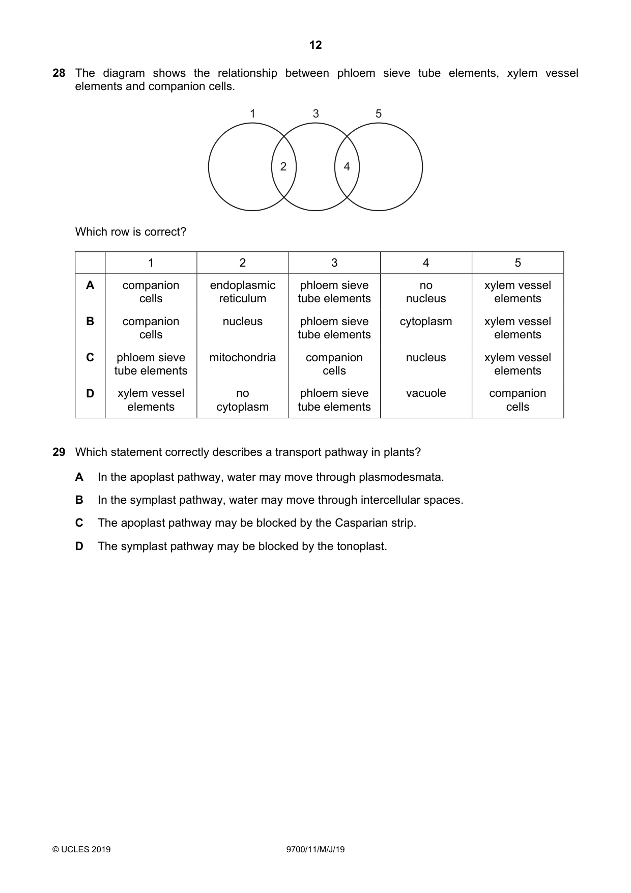 Cambridge A Level Biology 9700 2019 May/June Paper 1 · Variant 1 question paper, page 12 of 16