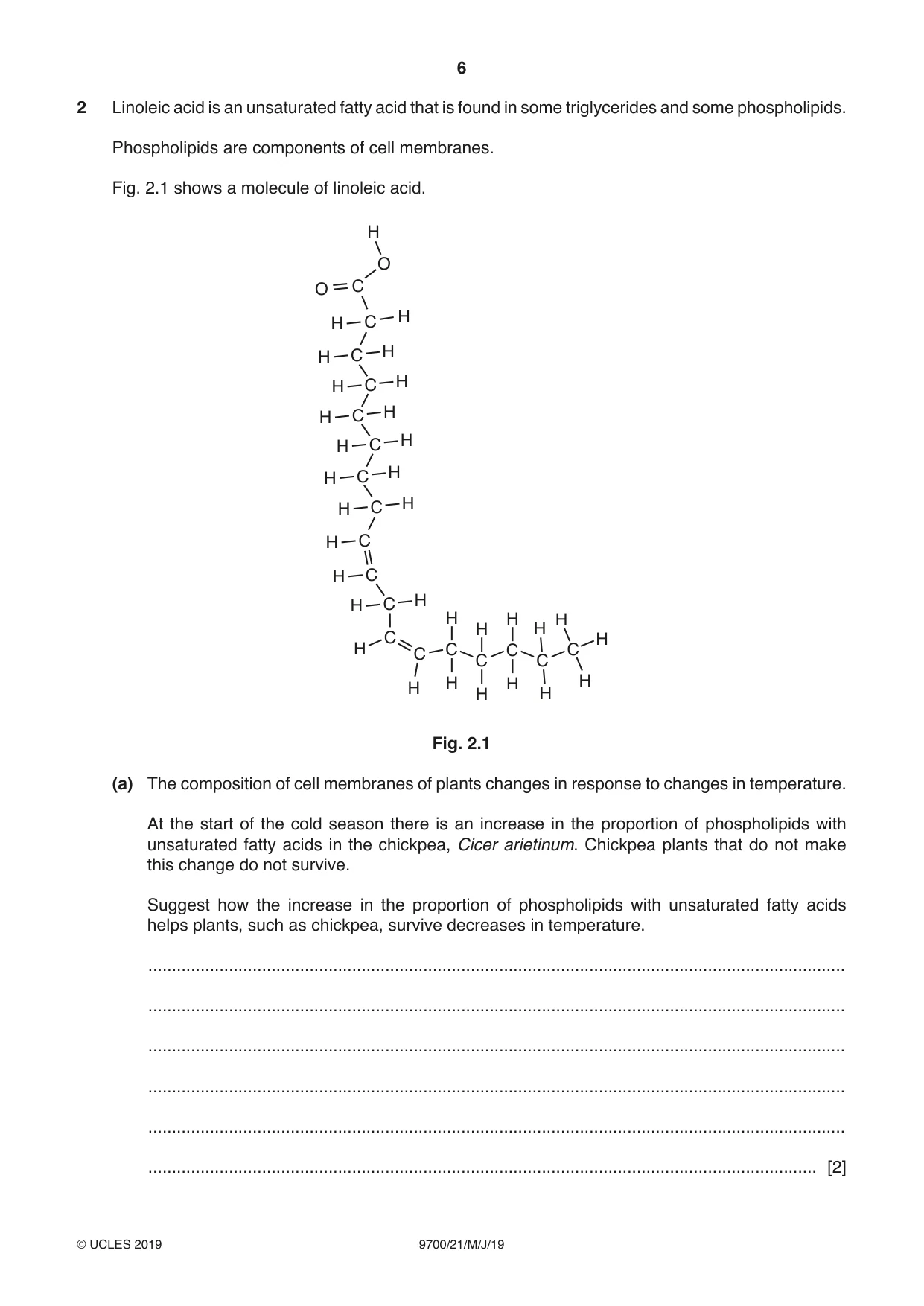 Cambridge A Level Biology 9700 2019 May/June Paper 2 · Variant 1 question paper, page 6 of 16