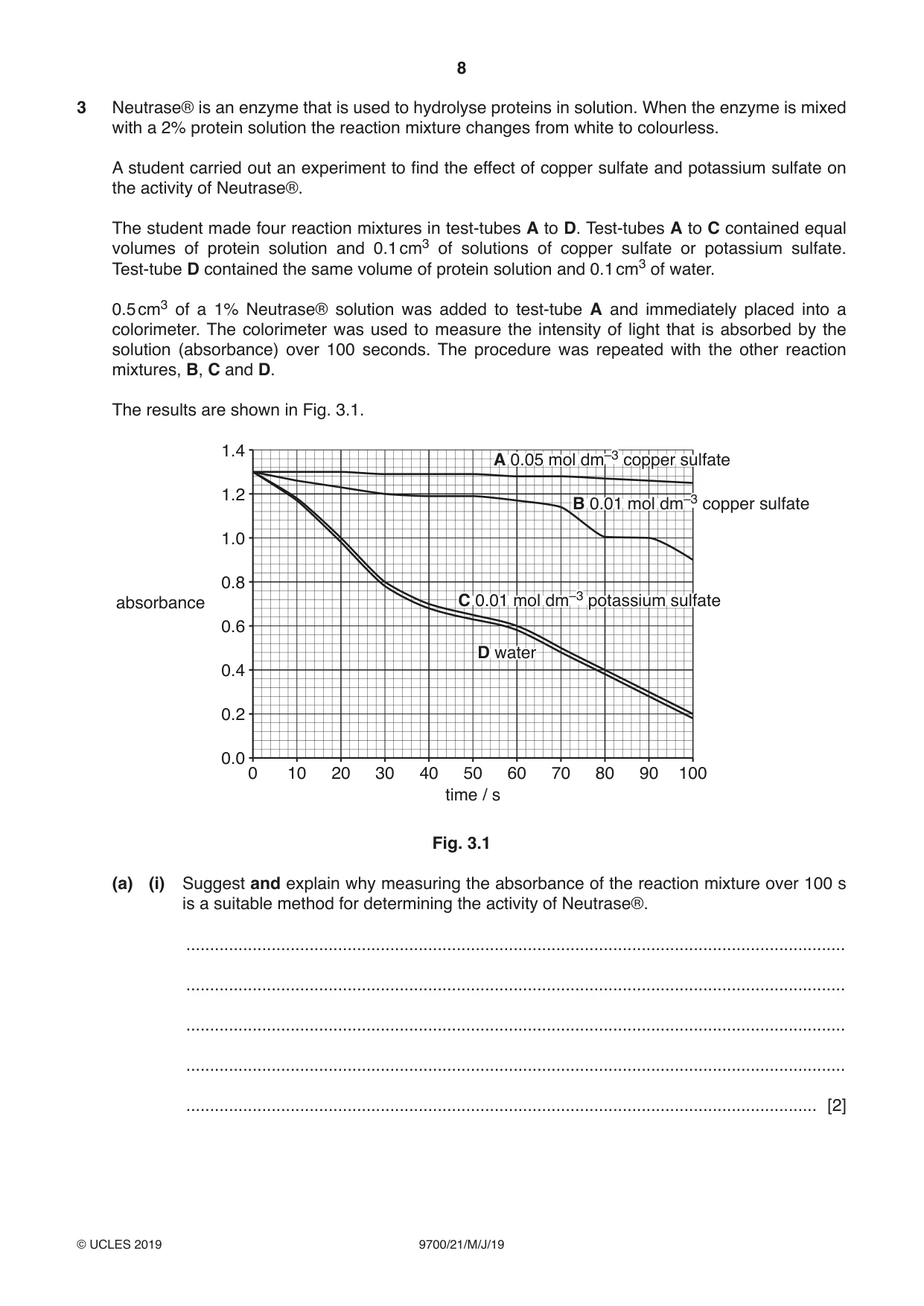 Cambridge A Level Biology 9700 2019 May/June Paper 2 · Variant 1 question paper, page 8 of 16
