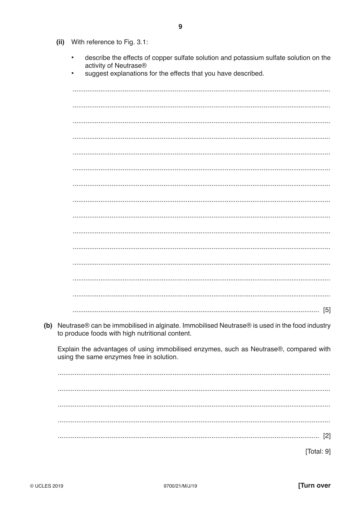 Cambridge A Level Biology 9700 2019 May/June Paper 2 · Variant 1 question paper, page 9 of 16