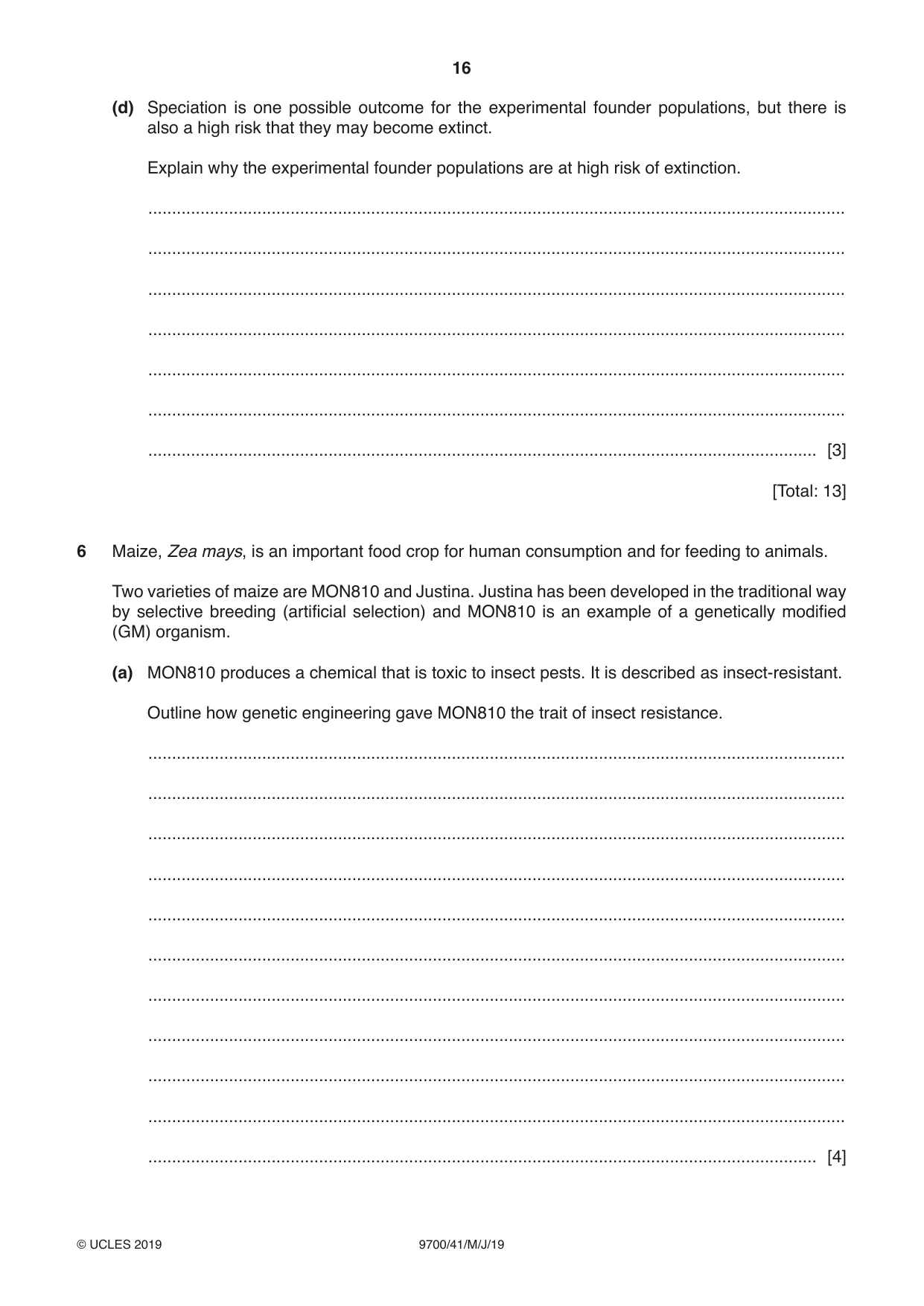 Cambridge A Level Biology 9700 2019 May/June Paper 4 · Variant 1 question paper, page 16 of 24