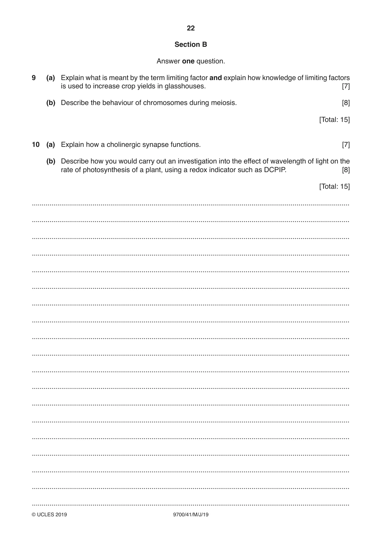Cambridge A Level Biology 9700 2019 May/June Paper 4 · Variant 1 question paper, page 22 of 24
