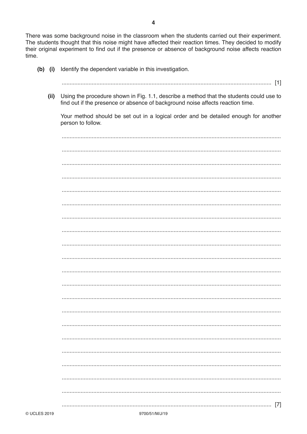 Cambridge A Level Biology 9700 2019 May/June Paper 5 · Variant 1 question paper, page 4 of 12