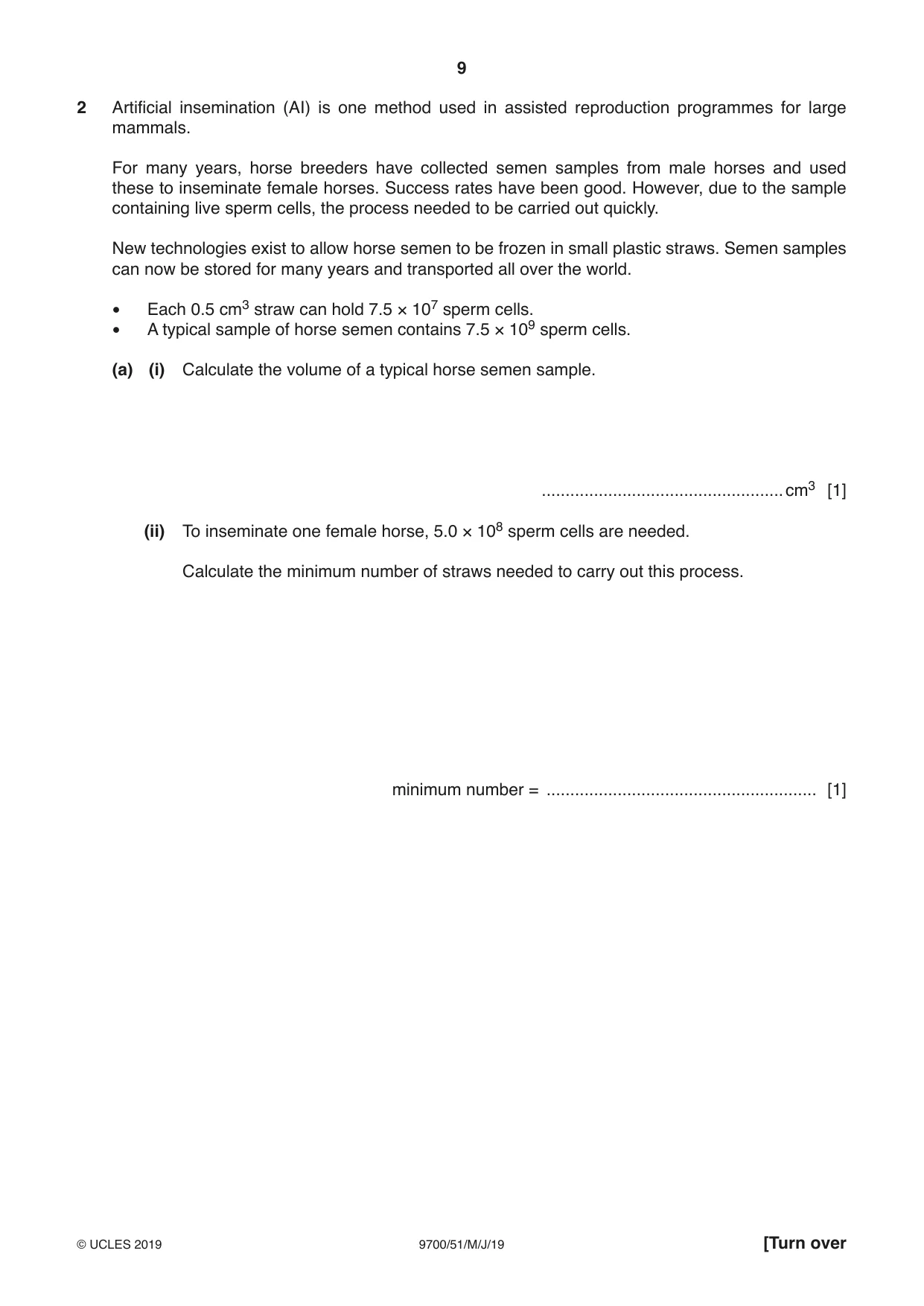 Cambridge A Level Biology 9700 2019 May/June Paper 5 · Variant 1 question paper, page 9 of 12