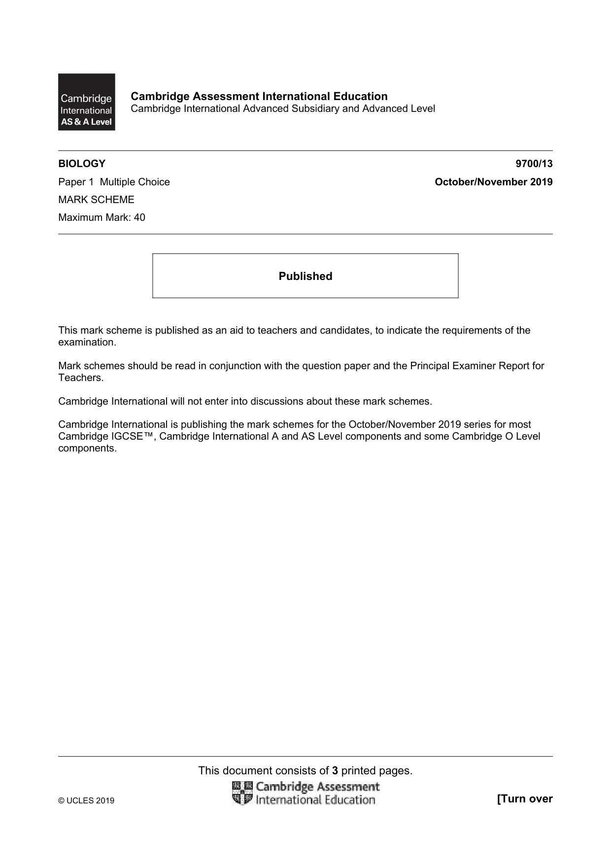 Mark scheme, page 1 of 3