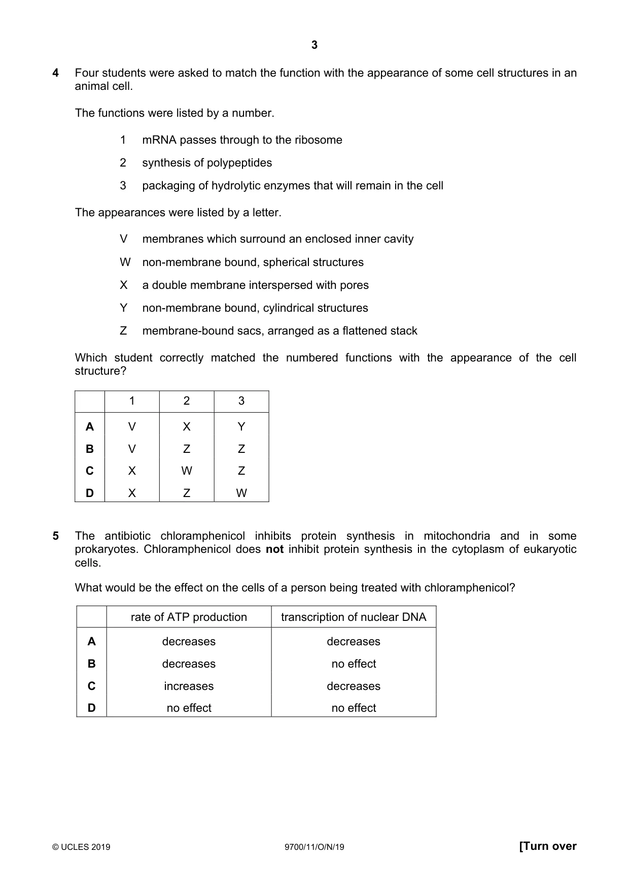 Cambridge A Level Biology 9700 2019 Oct/Nov Paper 1 · Variant 1 question paper, page 3 of 20