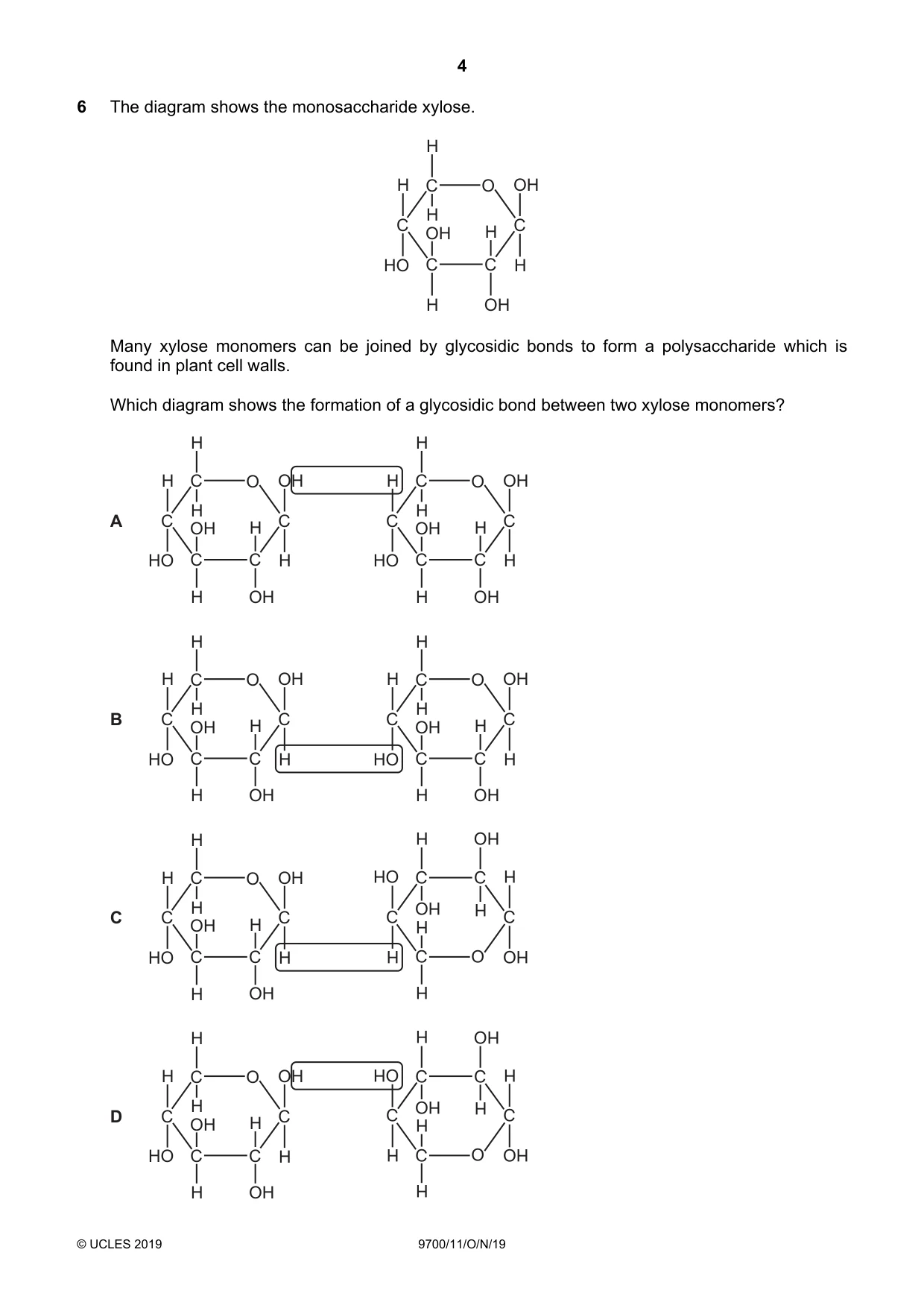 Cambridge A Level Biology 9700 2019 Oct/Nov Paper 1 · Variant 1 question paper, page 4 of 20