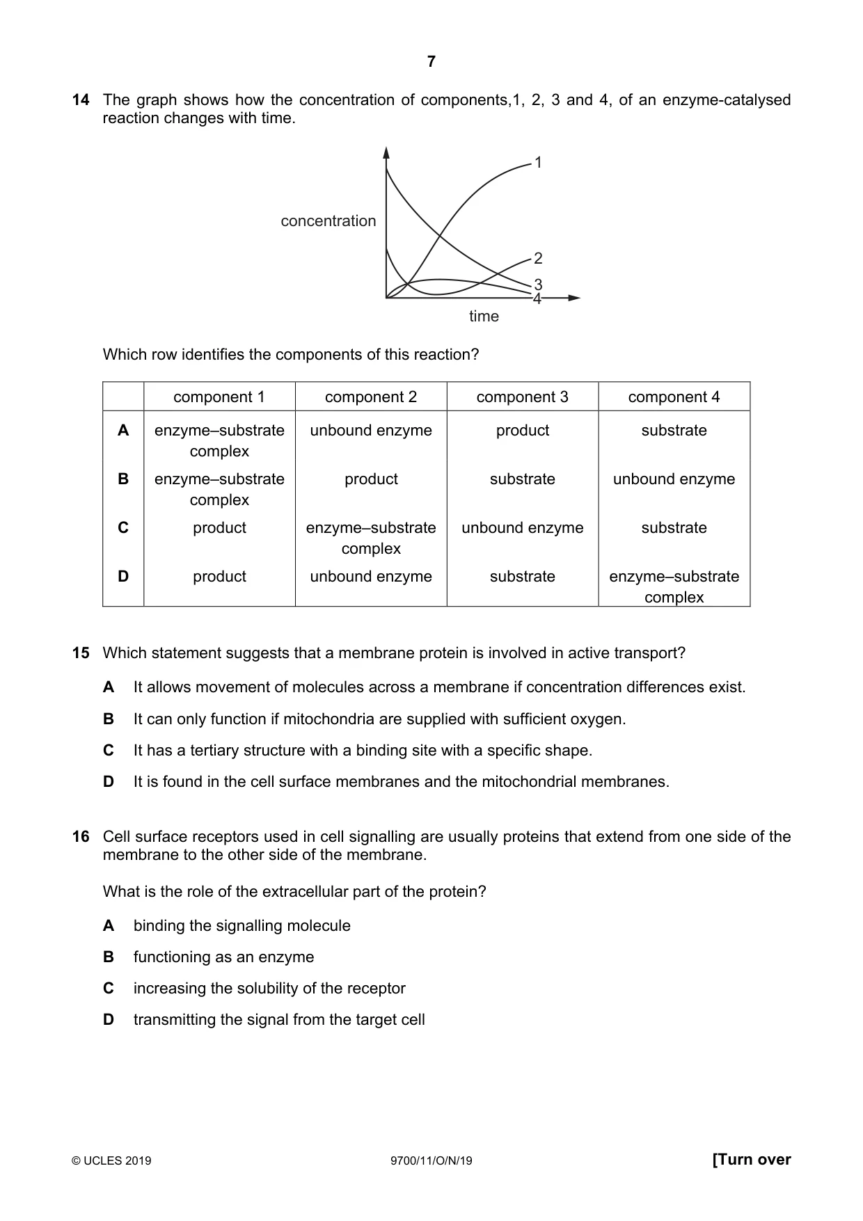Cambridge A Level Biology 9700 2019 Oct/Nov Paper 1 · Variant 1 question paper, page 7 of 20