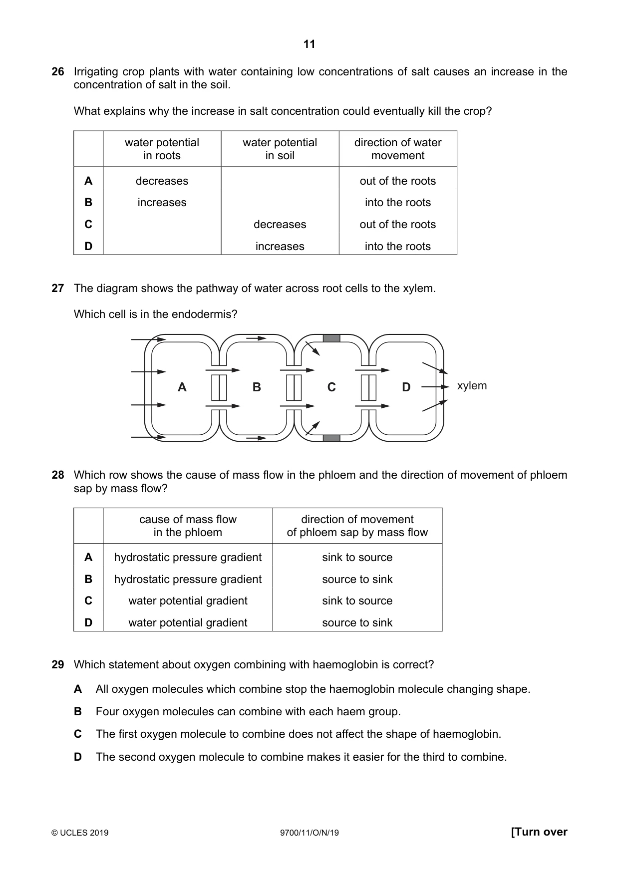 Cambridge A Level Biology 9700 2019 Oct/Nov Paper 1 · Variant 1 question paper, page 11 of 20