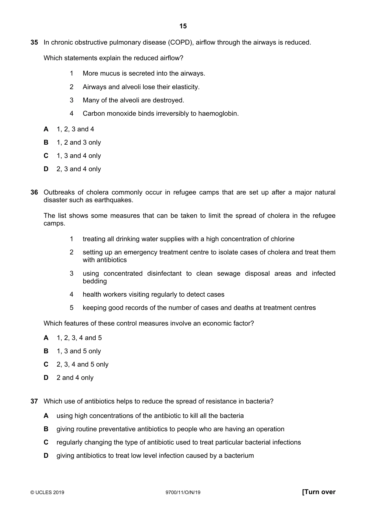 Cambridge A Level Biology 9700 2019 Oct/Nov Paper 1 · Variant 1 question paper, page 15 of 20