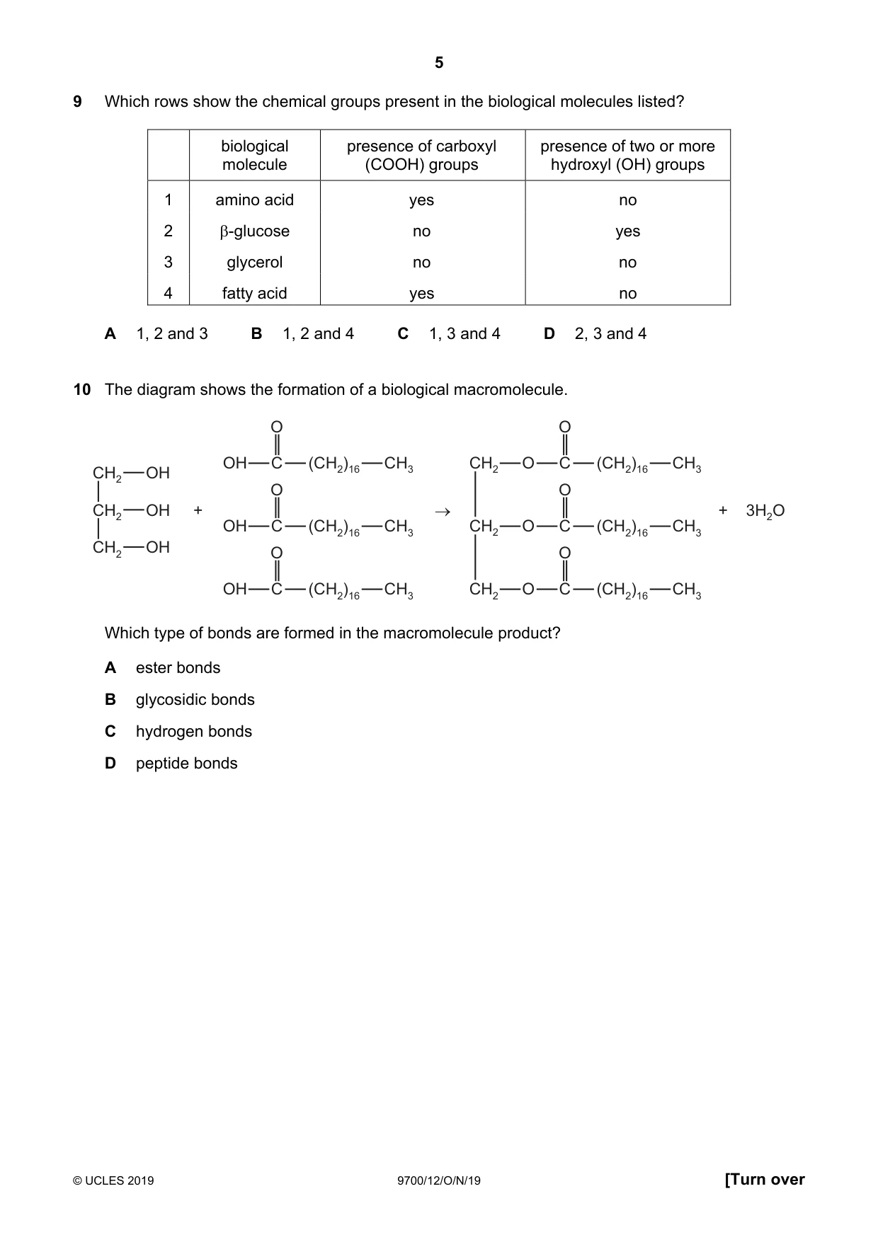 Cambridge A Level Biology 9700 2019 Oct/Nov Paper 1 · Variant 2 question paper, page 5 of 20