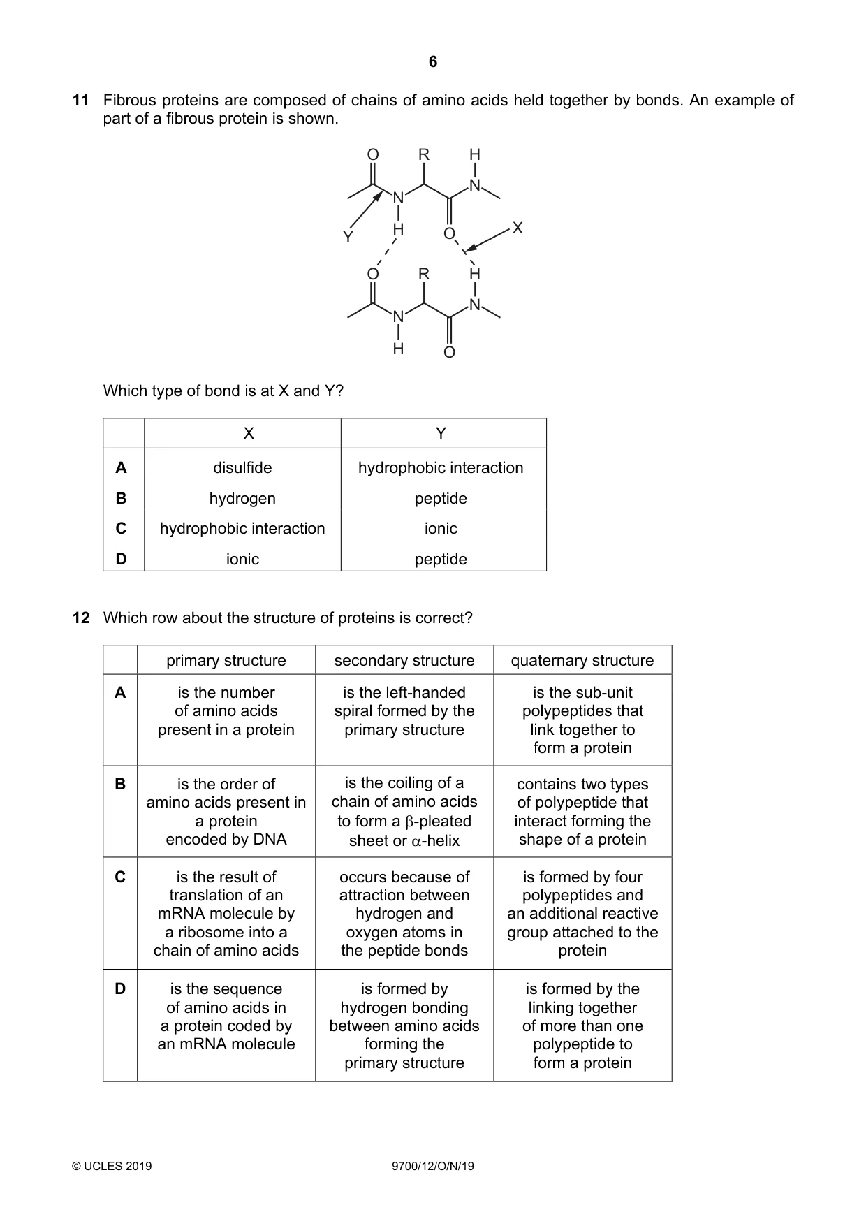 Cambridge A Level Biology 9700 2019 Oct/Nov Paper 1 · Variant 2 question paper, page 6 of 20