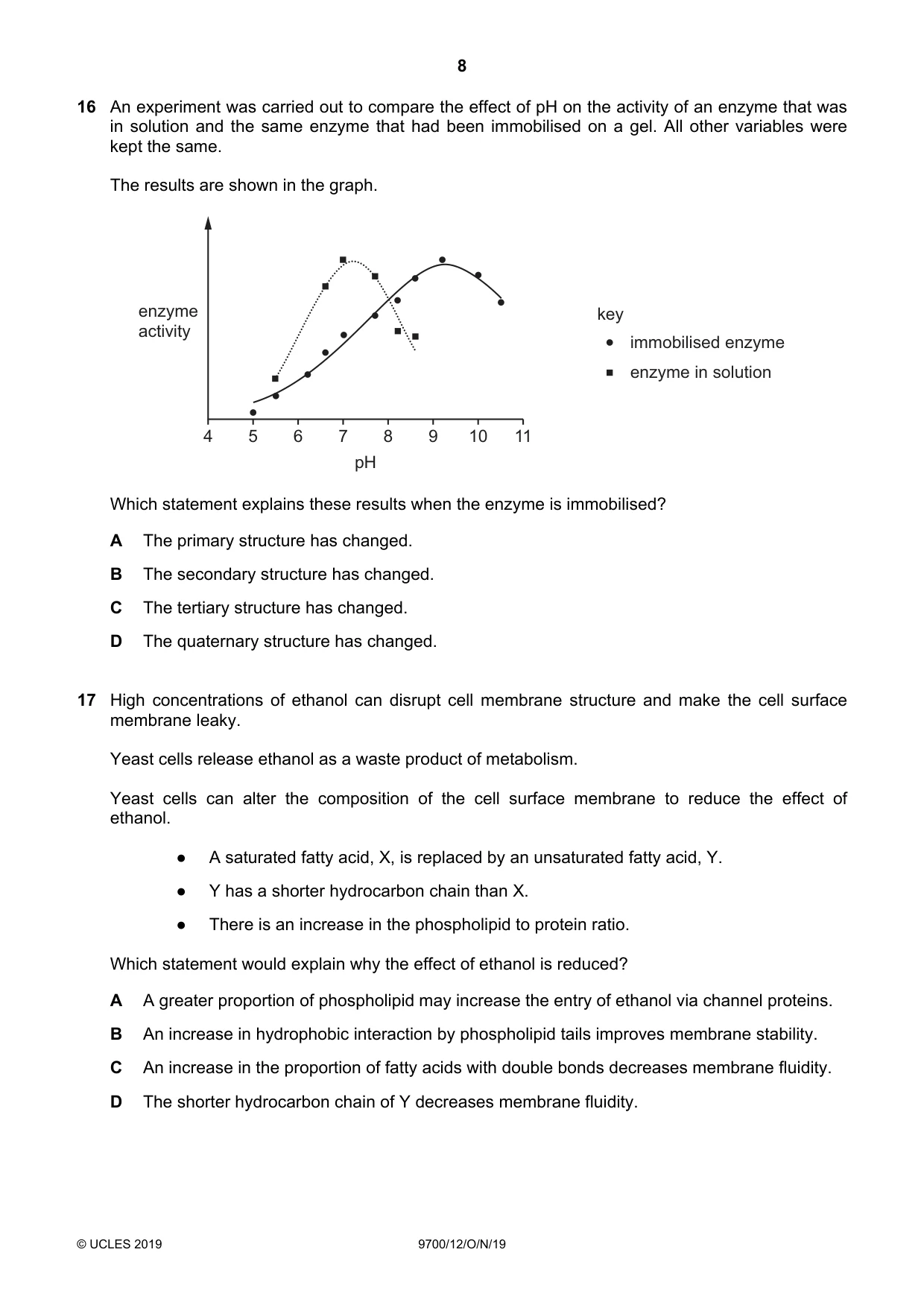 Cambridge A Level Biology 9700 2019 Oct/Nov Paper 1 · Variant 2 question paper, page 8 of 20