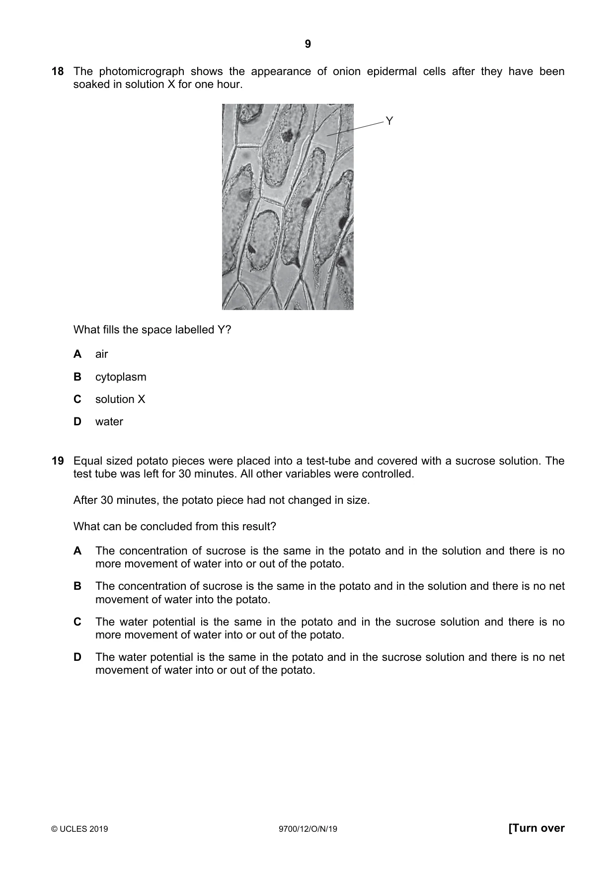 Cambridge A Level Biology 9700 2019 Oct/Nov Paper 1 · Variant 2 question paper, page 9 of 20