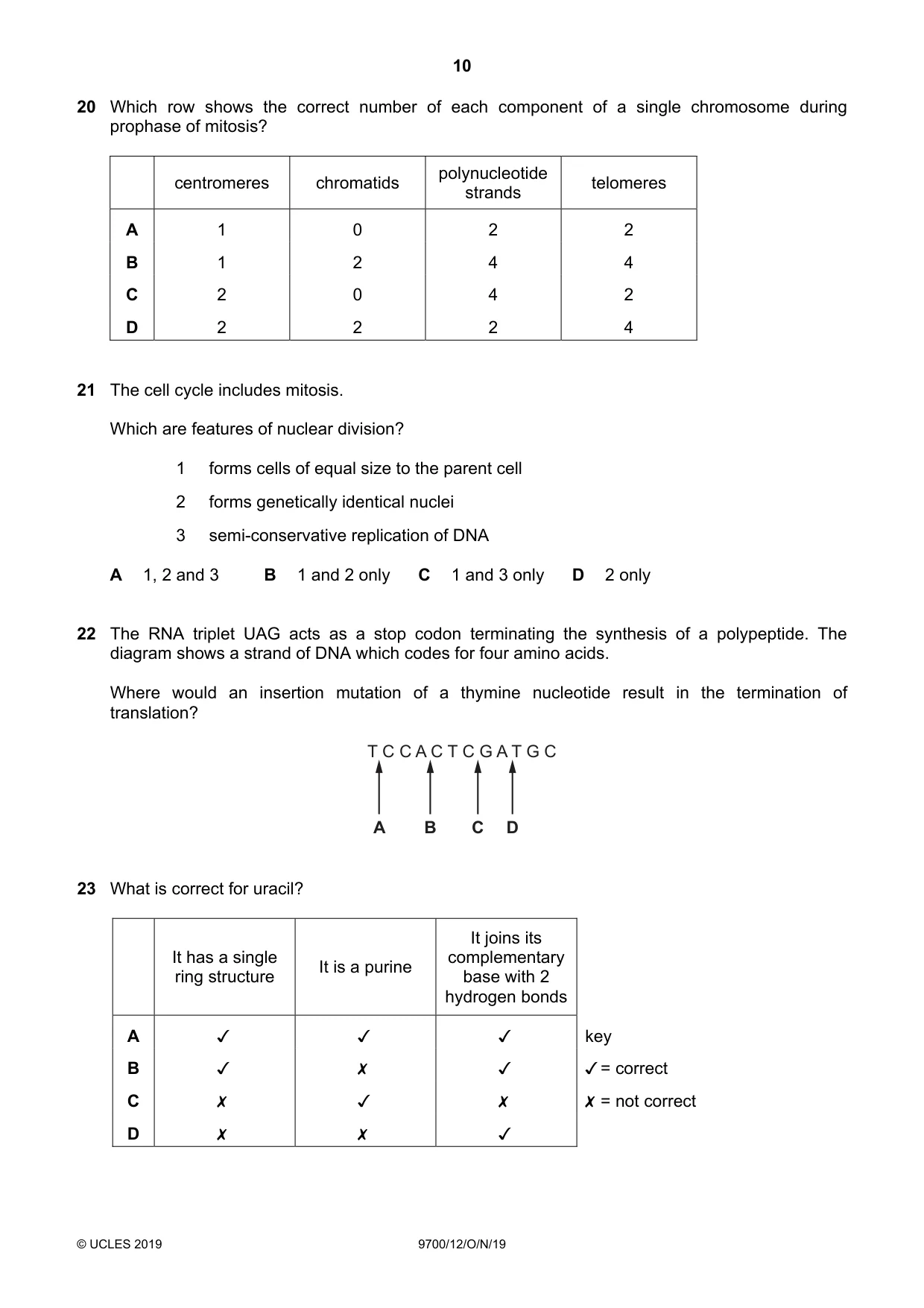Cambridge A Level Biology 9700 2019 Oct/Nov Paper 1 · Variant 2 question paper, page 10 of 20