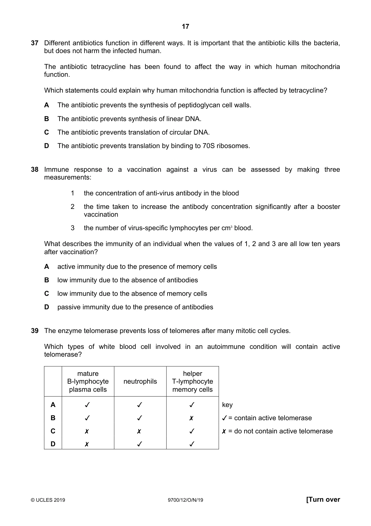Cambridge A Level Biology 9700 2019 Oct/Nov Paper 1 · Variant 2 question paper, page 17 of 20