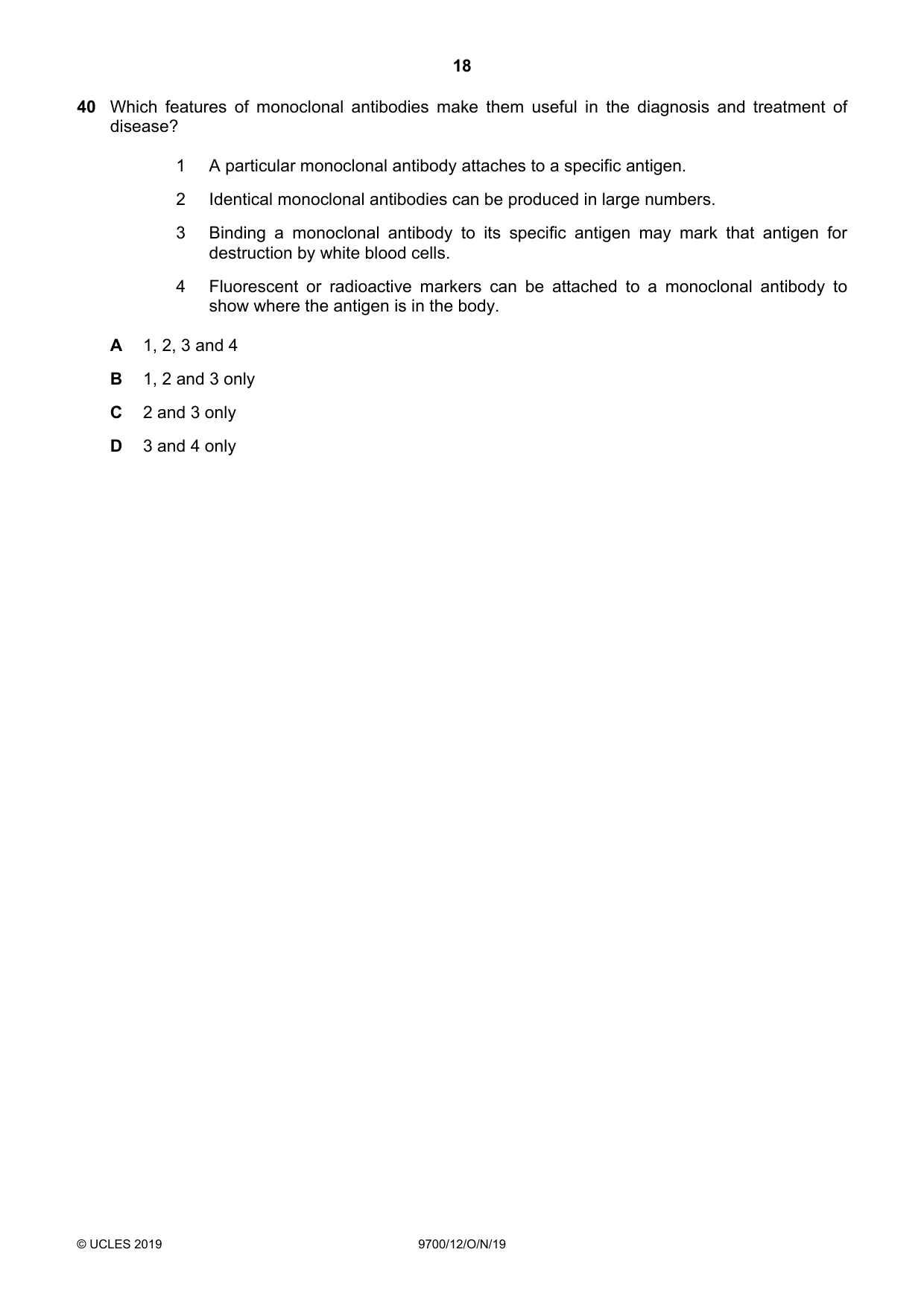 Cambridge A Level Biology 9700 2019 Oct/Nov Paper 1 · Variant 2 question paper, page 18 of 20