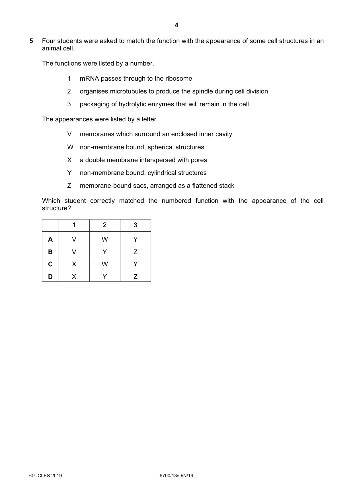 Cambridge A Level Biology 9700 2019 Oct/Nov Paper 1 · Variant 3 question paper, page 4 of 20