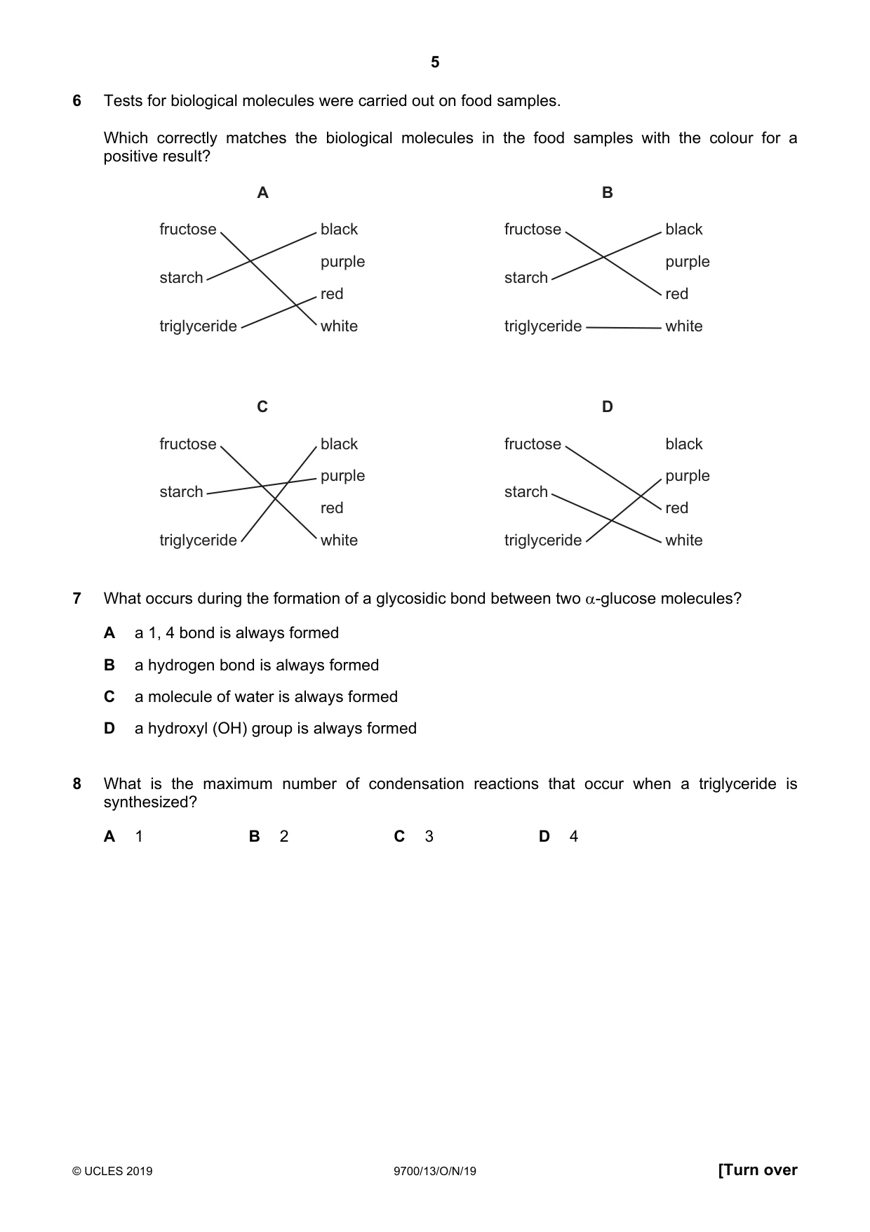 Cambridge A Level Biology 9700 2019 Oct/Nov Paper 1 · Variant 3 question paper, page 5 of 20