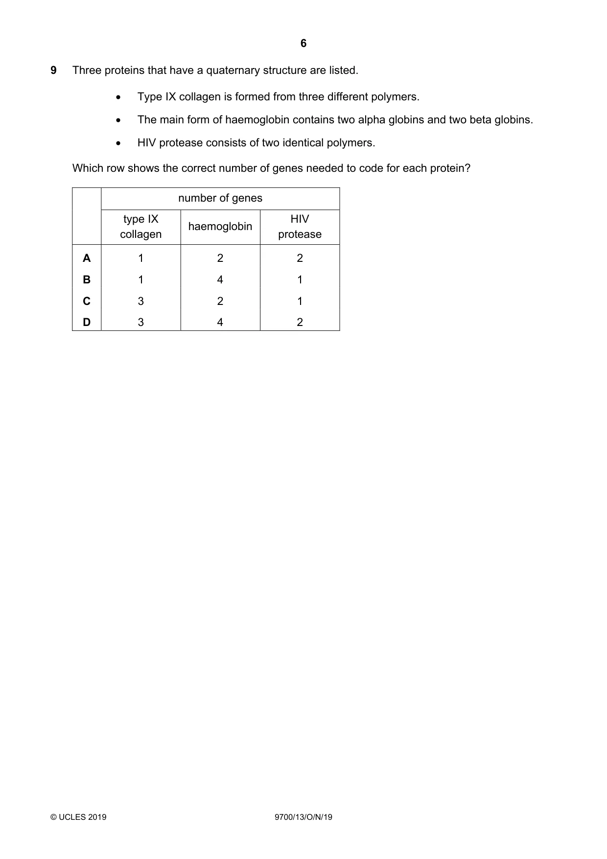 Cambridge A Level Biology 9700 2019 Oct/Nov Paper 1 · Variant 3 question paper, page 6 of 20