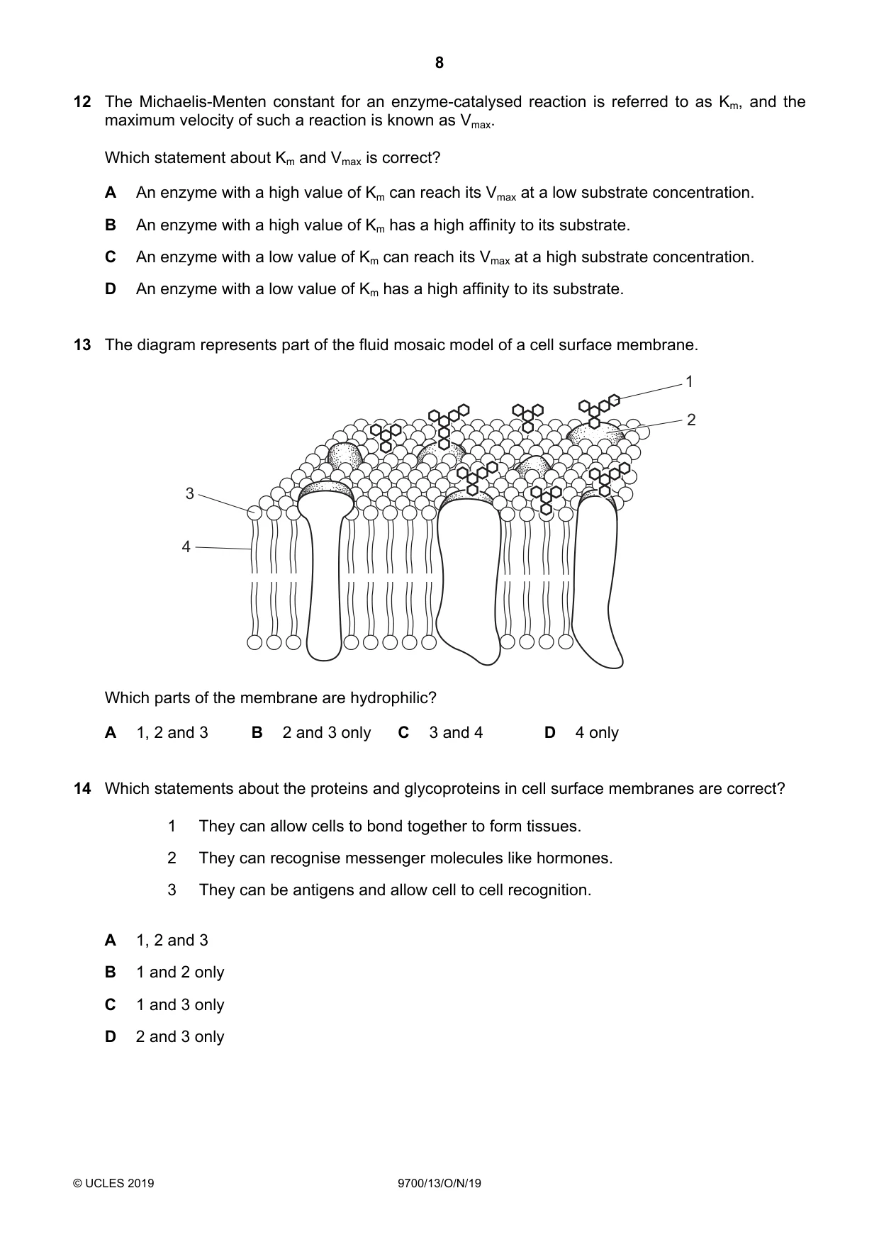 Cambridge A Level Biology 9700 2019 Oct/Nov Paper 1 · Variant 3 question paper, page 8 of 20