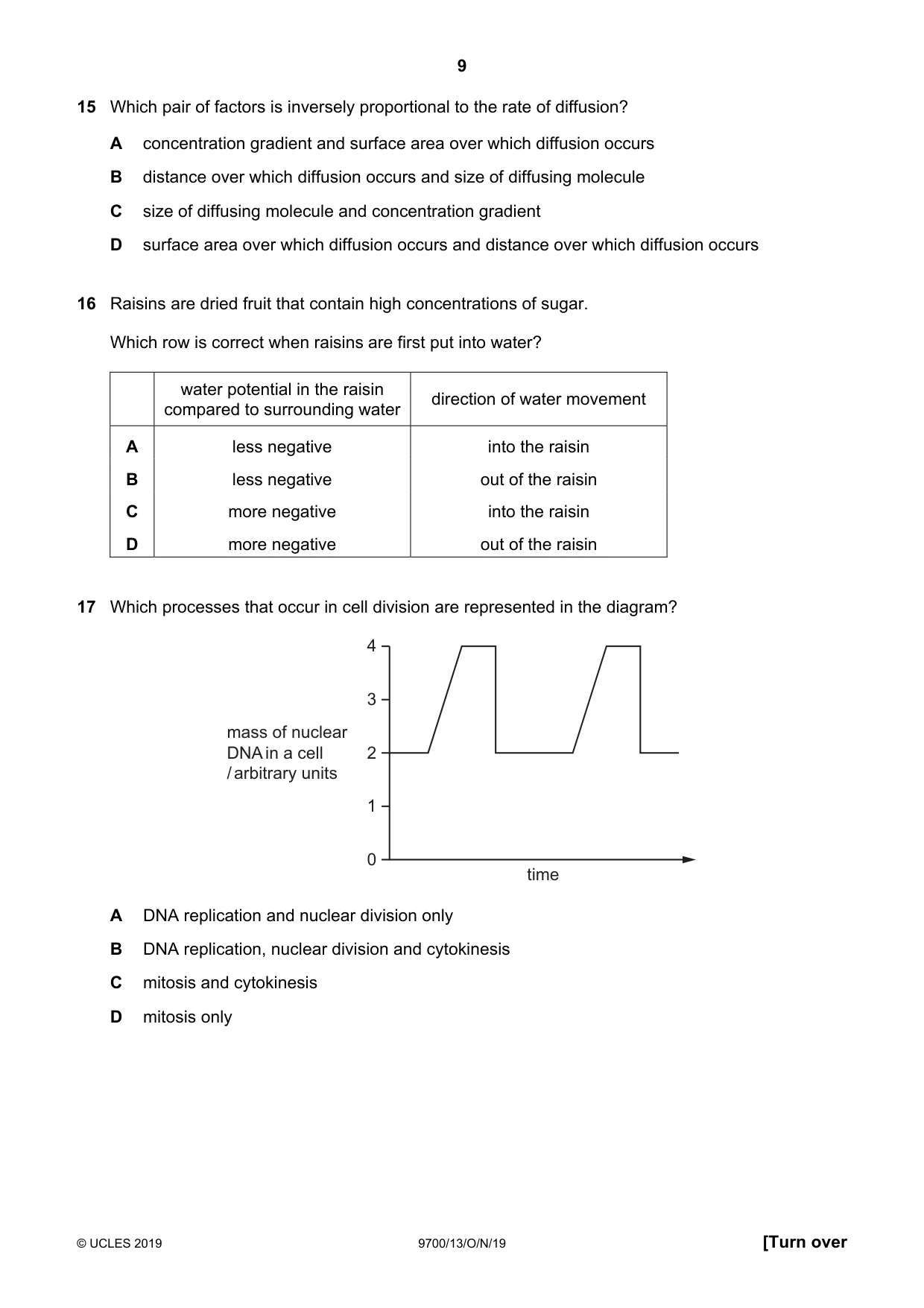 Cambridge A Level Biology 9700 2019 Oct/Nov Paper 1 · Variant 3 question paper, page 9 of 20