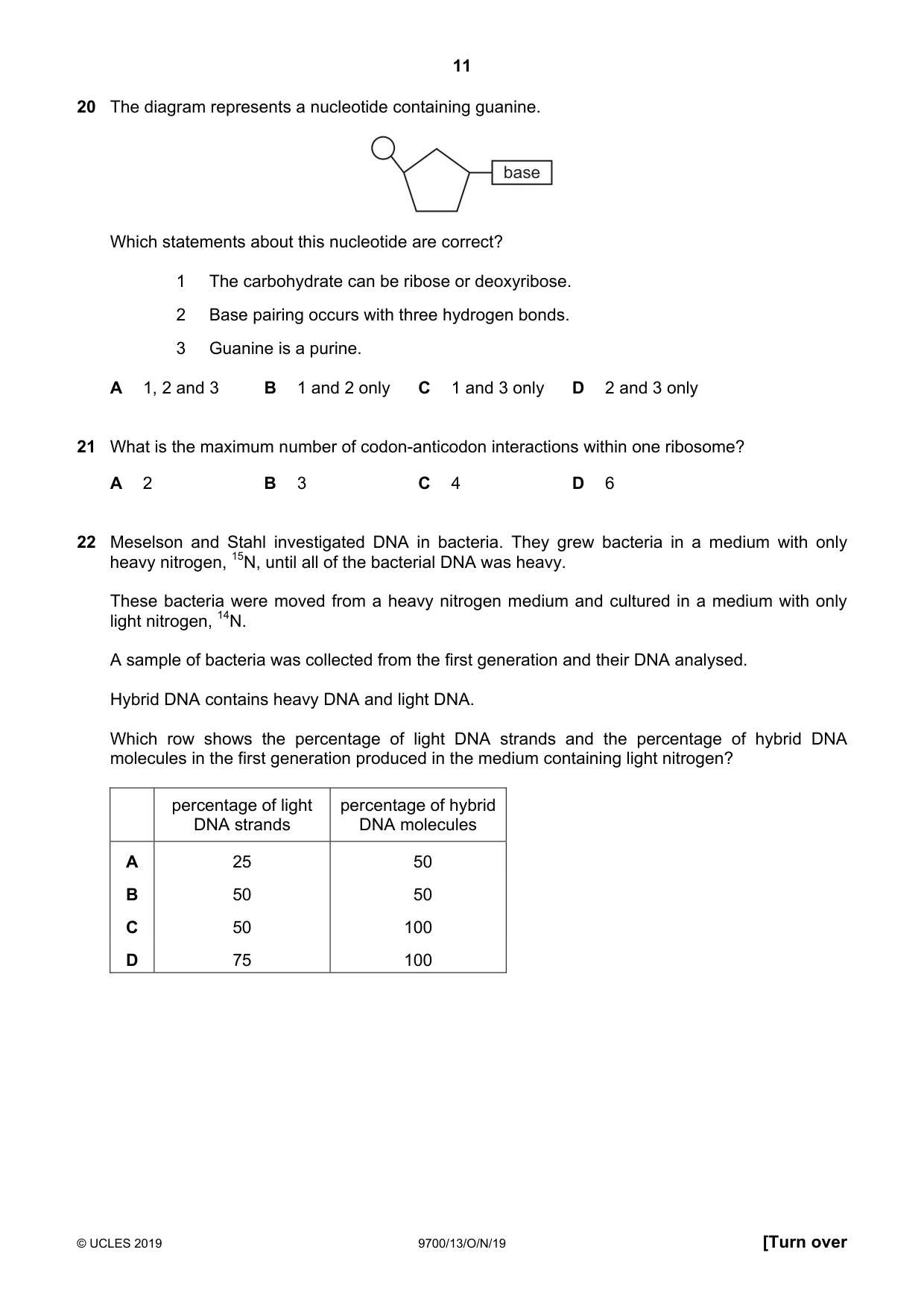 Cambridge A Level Biology 9700 2019 Oct/Nov Paper 1 · Variant 3 question paper, page 11 of 20