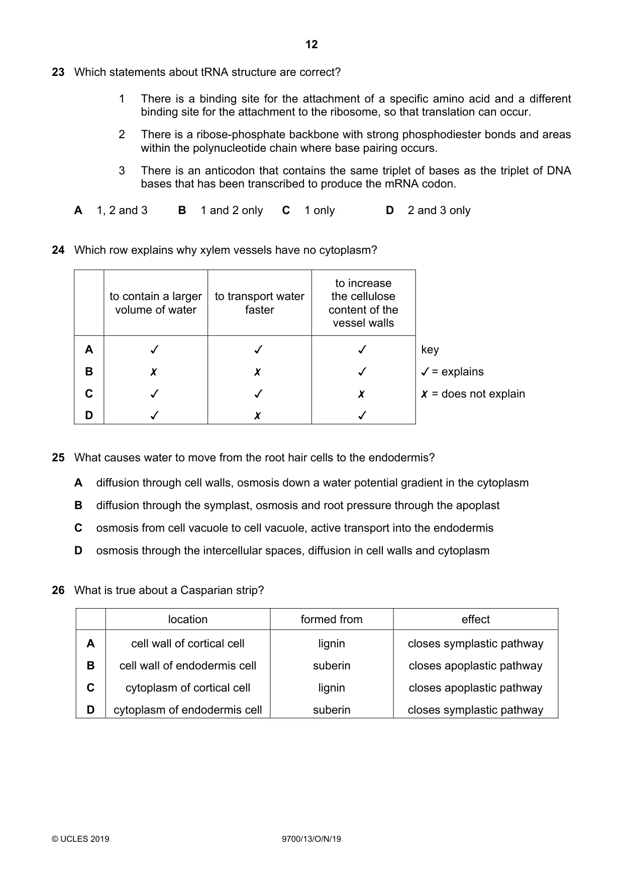 Cambridge A Level Biology 9700 2019 Oct/Nov Paper 1 · Variant 3 question paper, page 12 of 20