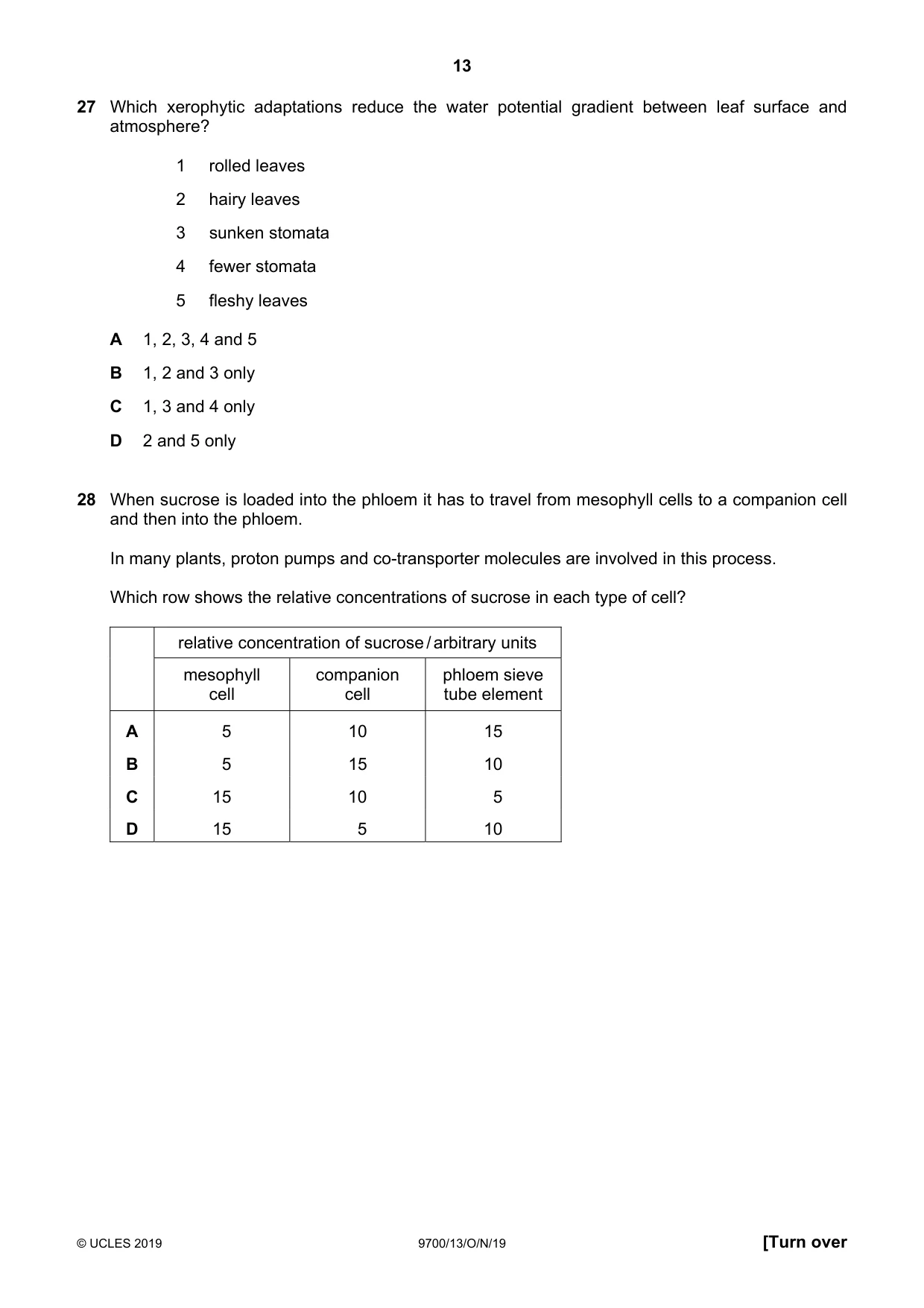 Cambridge A Level Biology 9700 2019 Oct/Nov Paper 1 · Variant 3 question paper, page 13 of 20
