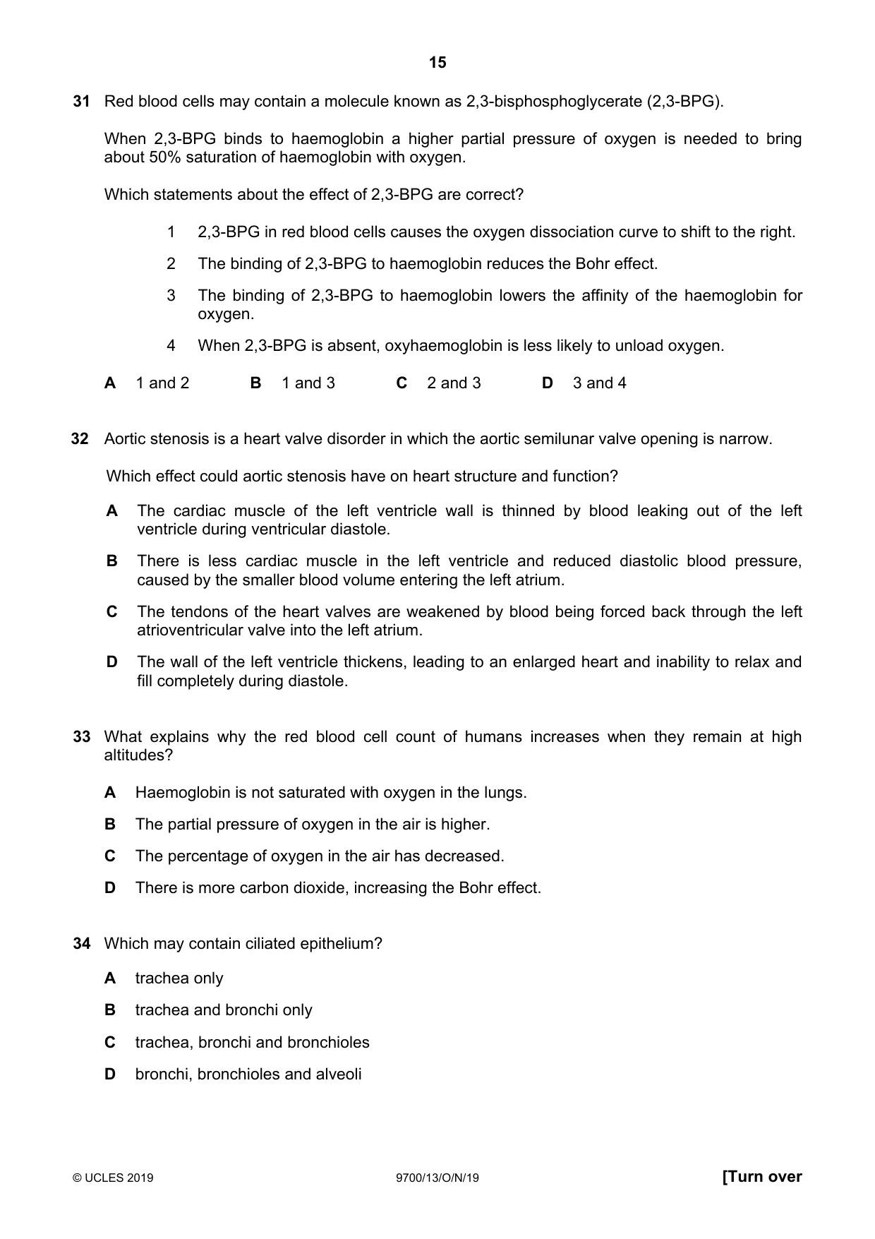 Cambridge A Level Biology 9700 2019 Oct/Nov Paper 1 · Variant 3 question paper, page 15 of 20