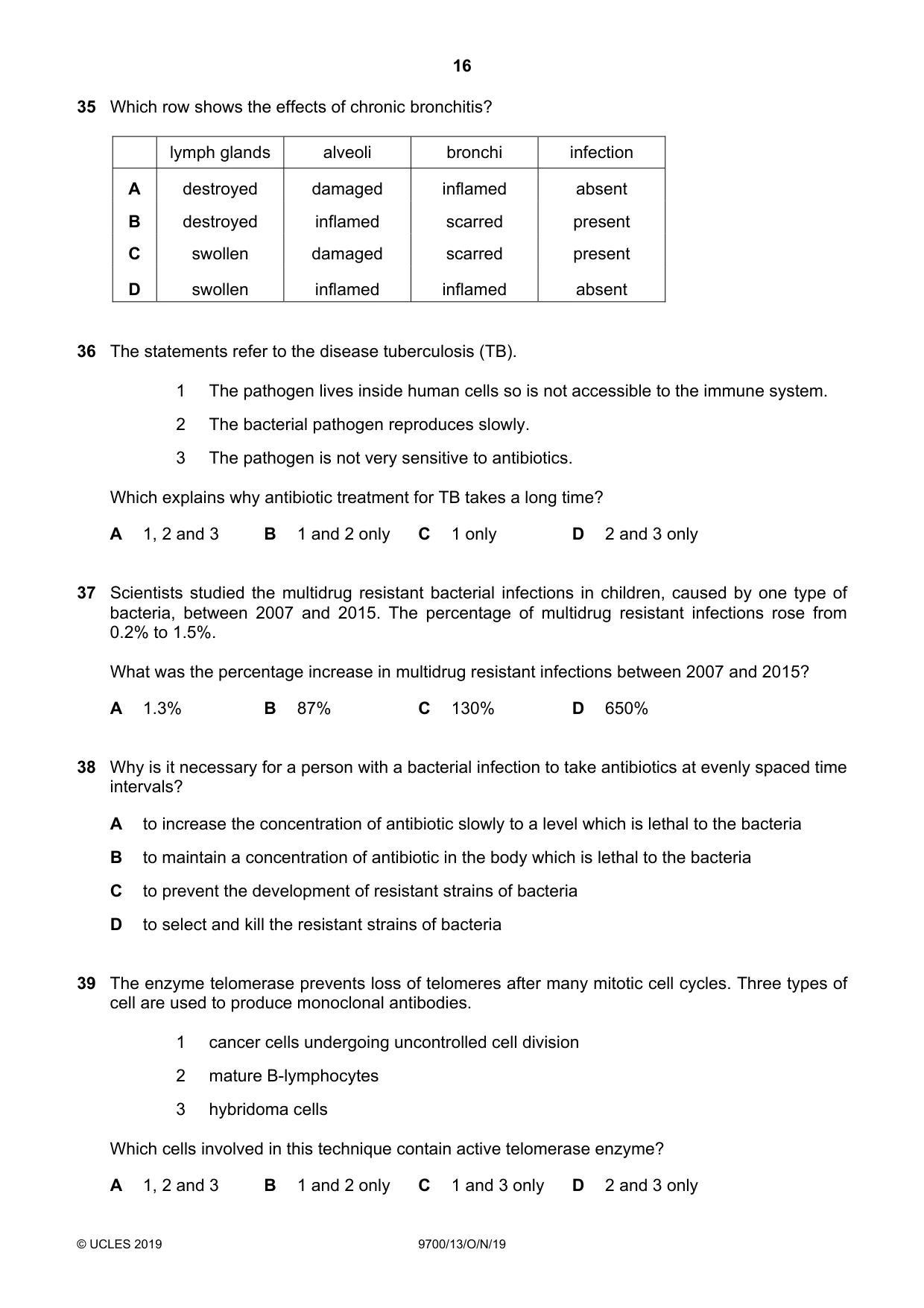 Cambridge A Level Biology 9700 2019 Oct/Nov Paper 1 · Variant 3 question paper, page 16 of 20