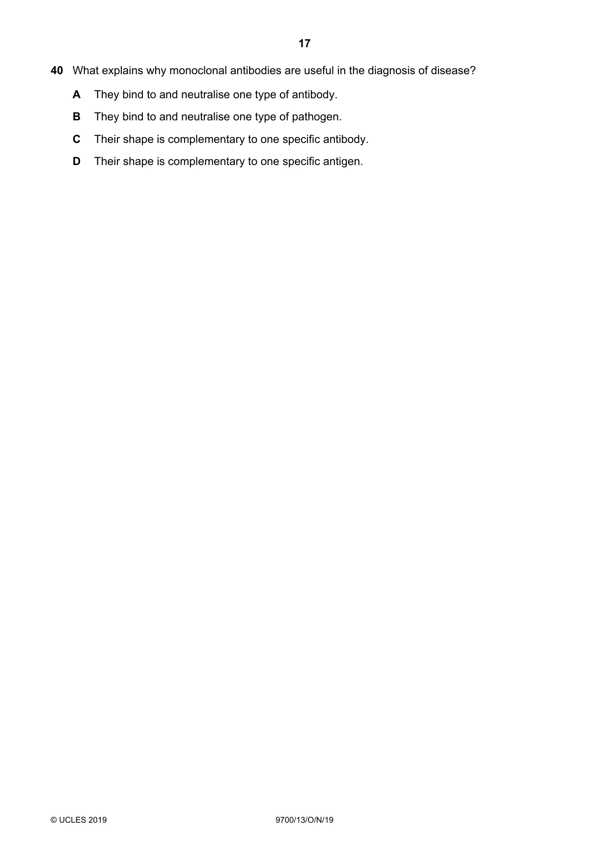 Cambridge A Level Biology 9700 2019 Oct/Nov Paper 1 · Variant 3 question paper, page 17 of 20