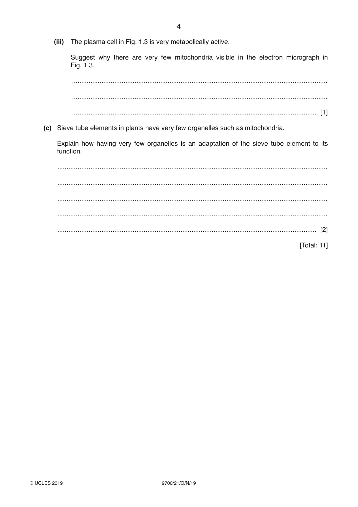 Cambridge A Level Biology 9700 2019 Oct/Nov Paper 2 · Variant 1 question paper, page 4 of 16